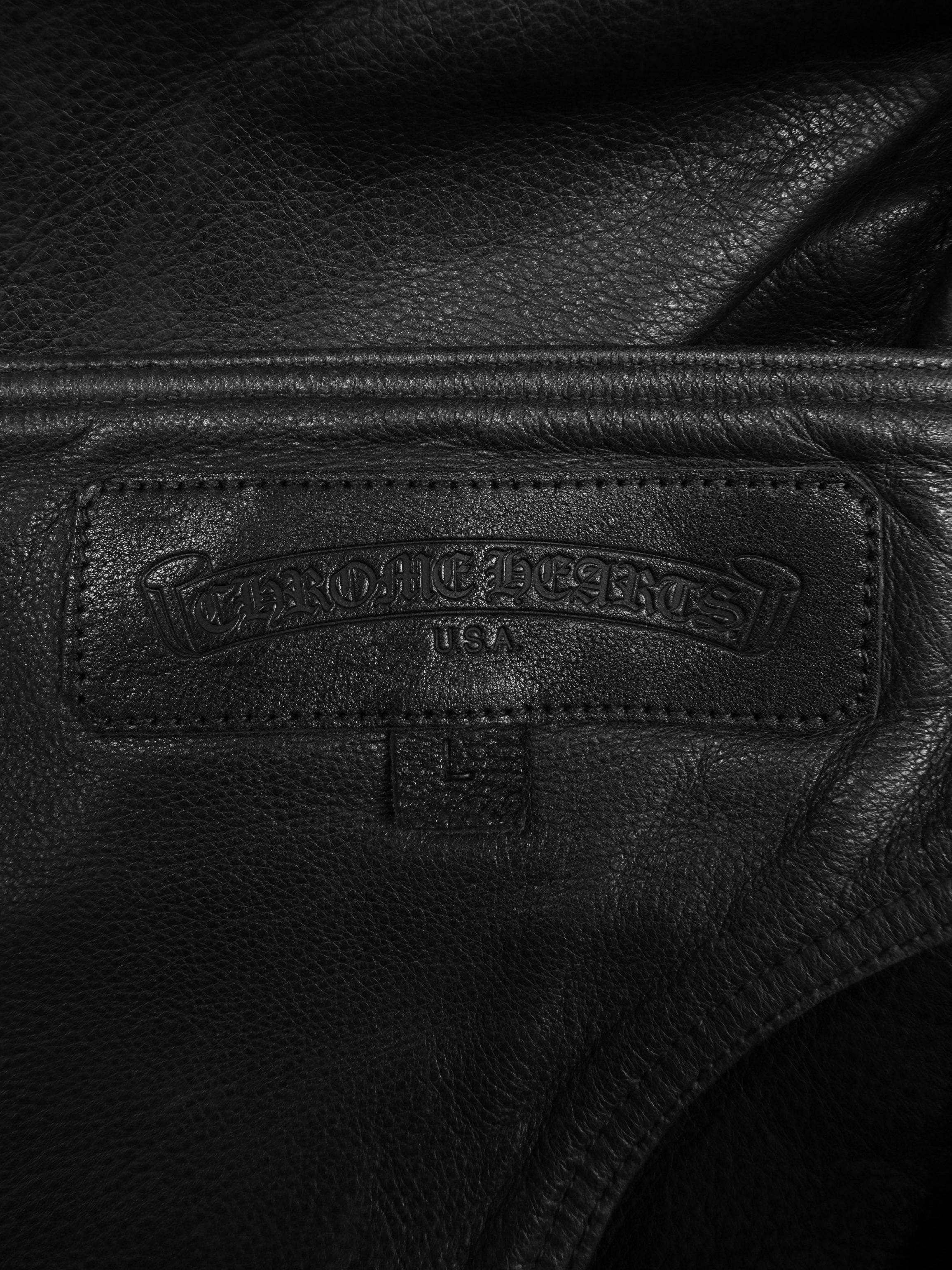 Chrome Hearts Floral Oval Buckle Black Leather Side-zip Chaps