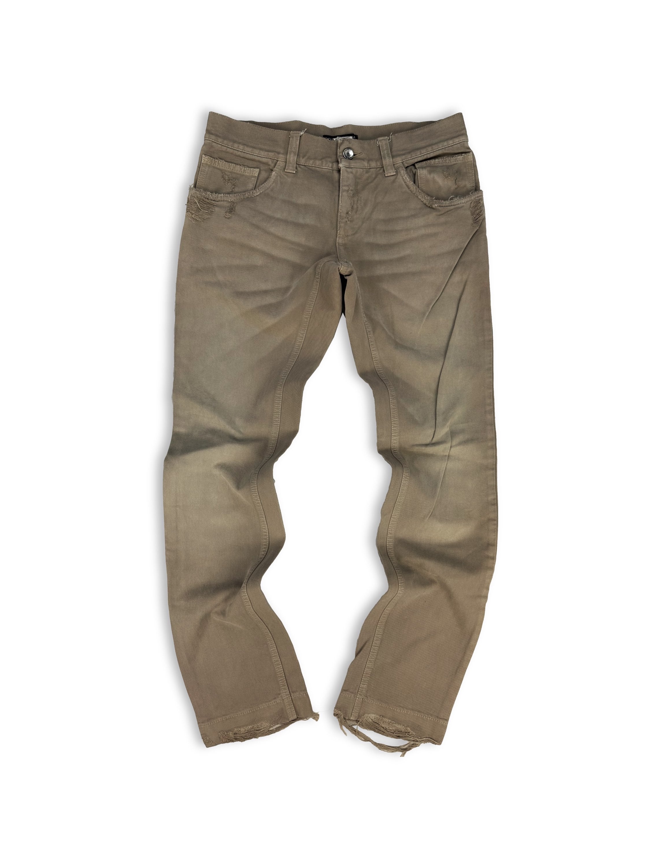 00s Dolce &amp; Gabbana Tan Distressed Denim