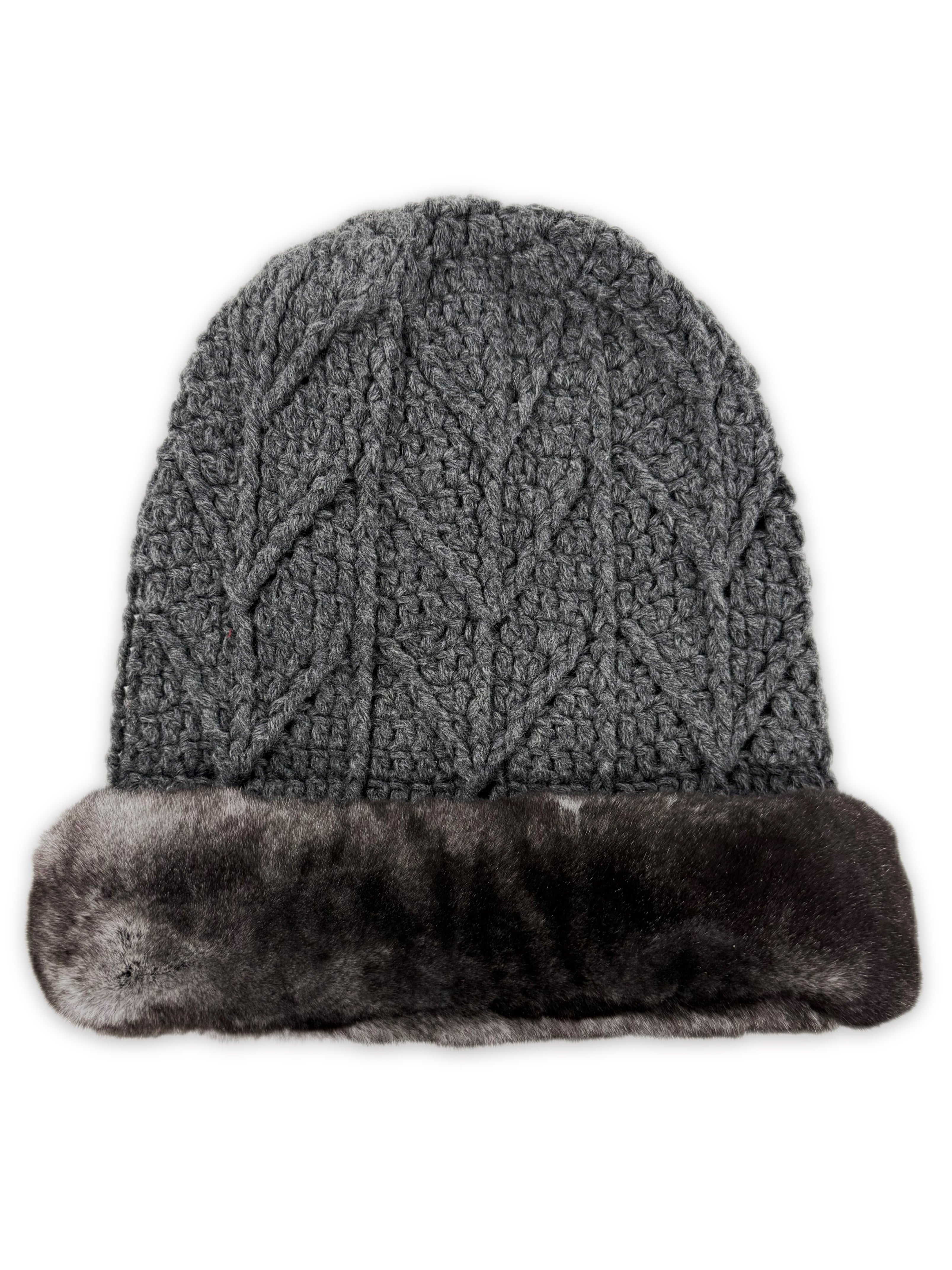 Chrome Hearts Chinchilla Fur Cashmere Grey Knitted .925 Beanie