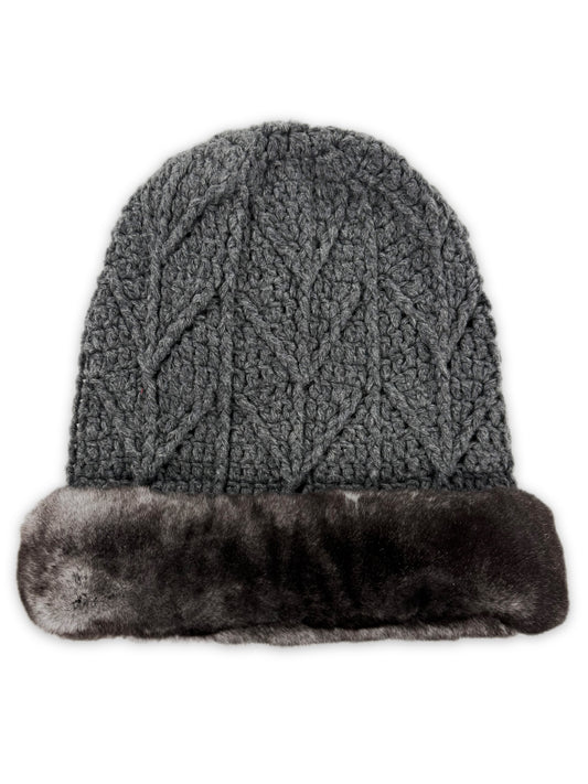 Chrome Hearts Chinchilla Fur Cashmere Grey Knitted .925 Beanie