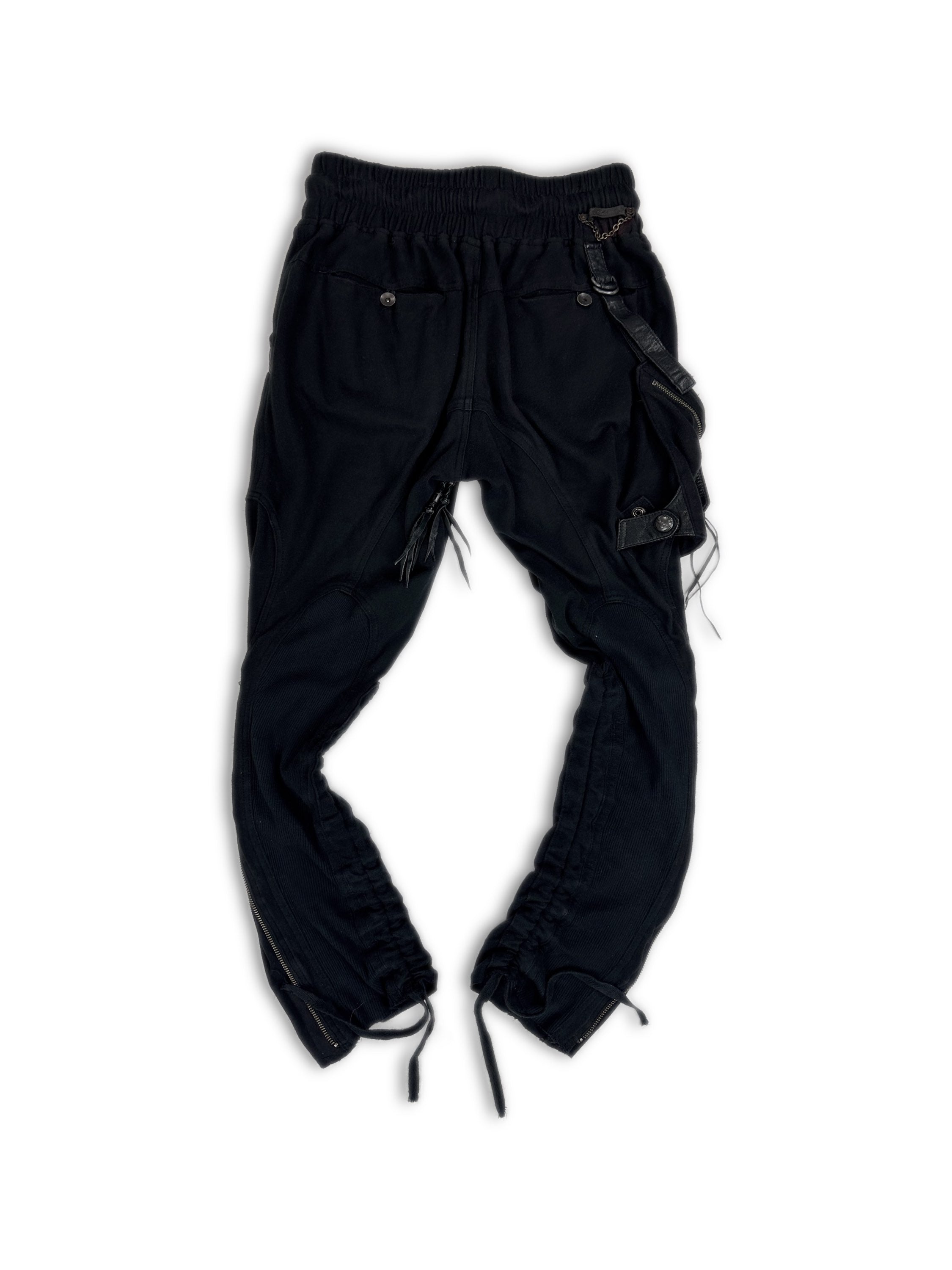 14th Addiction Black Leather Bondage Strap Zippered Pants