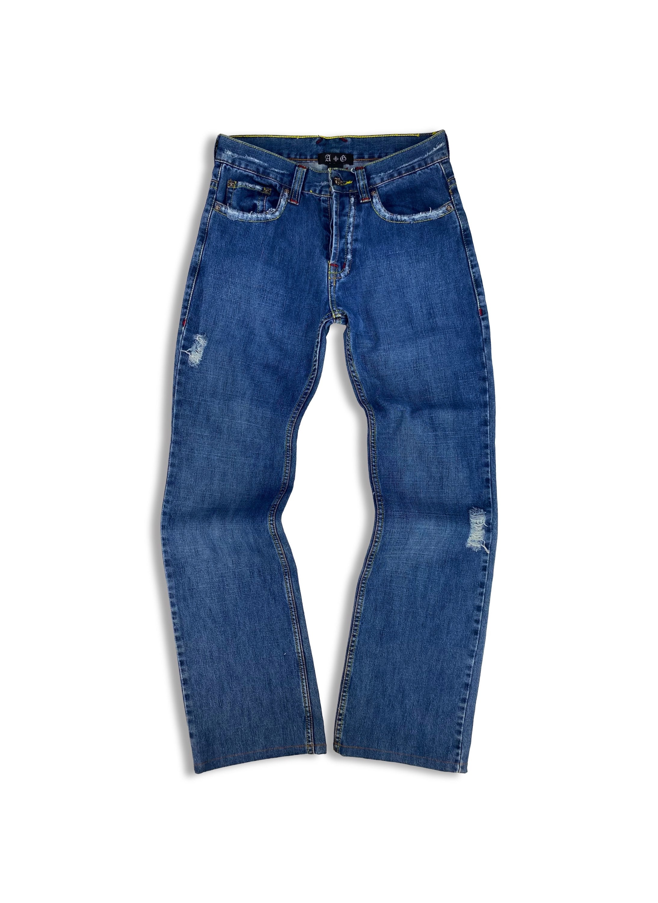 90s A&amp;G Rock ‘n Roll Couture ‘Triple Cross’ Stingray Leather Denim
