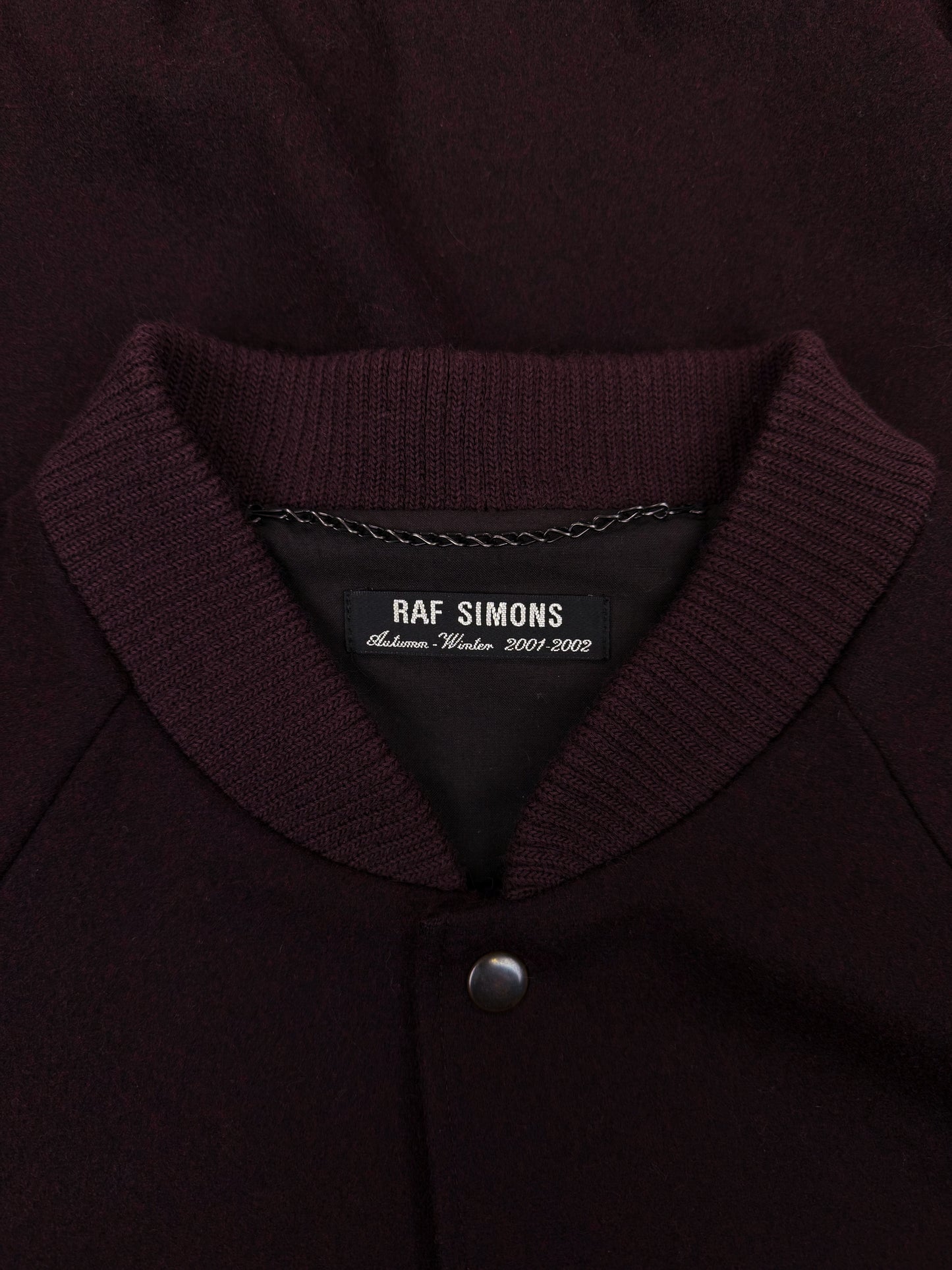 AW01 Raf Simons ‘Riot! Riot! Riot!’ Burgundy Wool Bomber Jacket