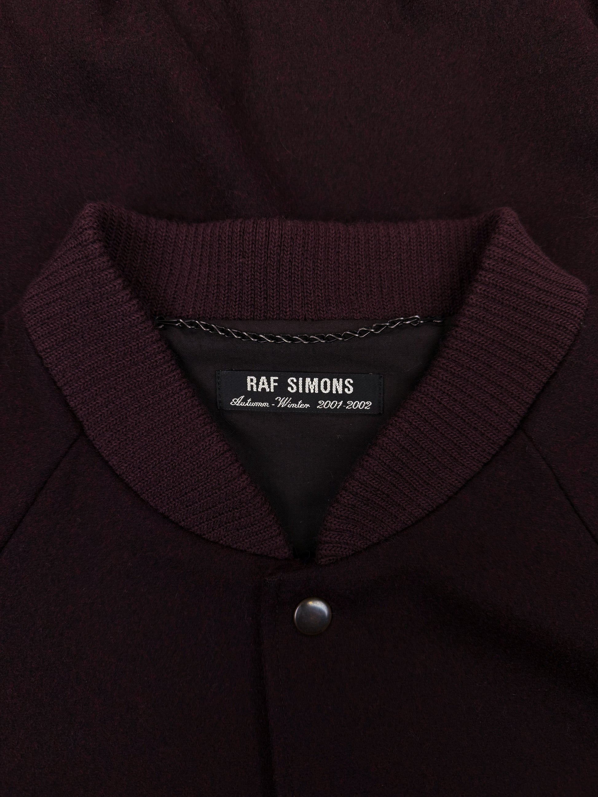 AW01 Raf Simons ‘Riot! Riot! Riot!’ Burgundy Wool Bomber Jacket