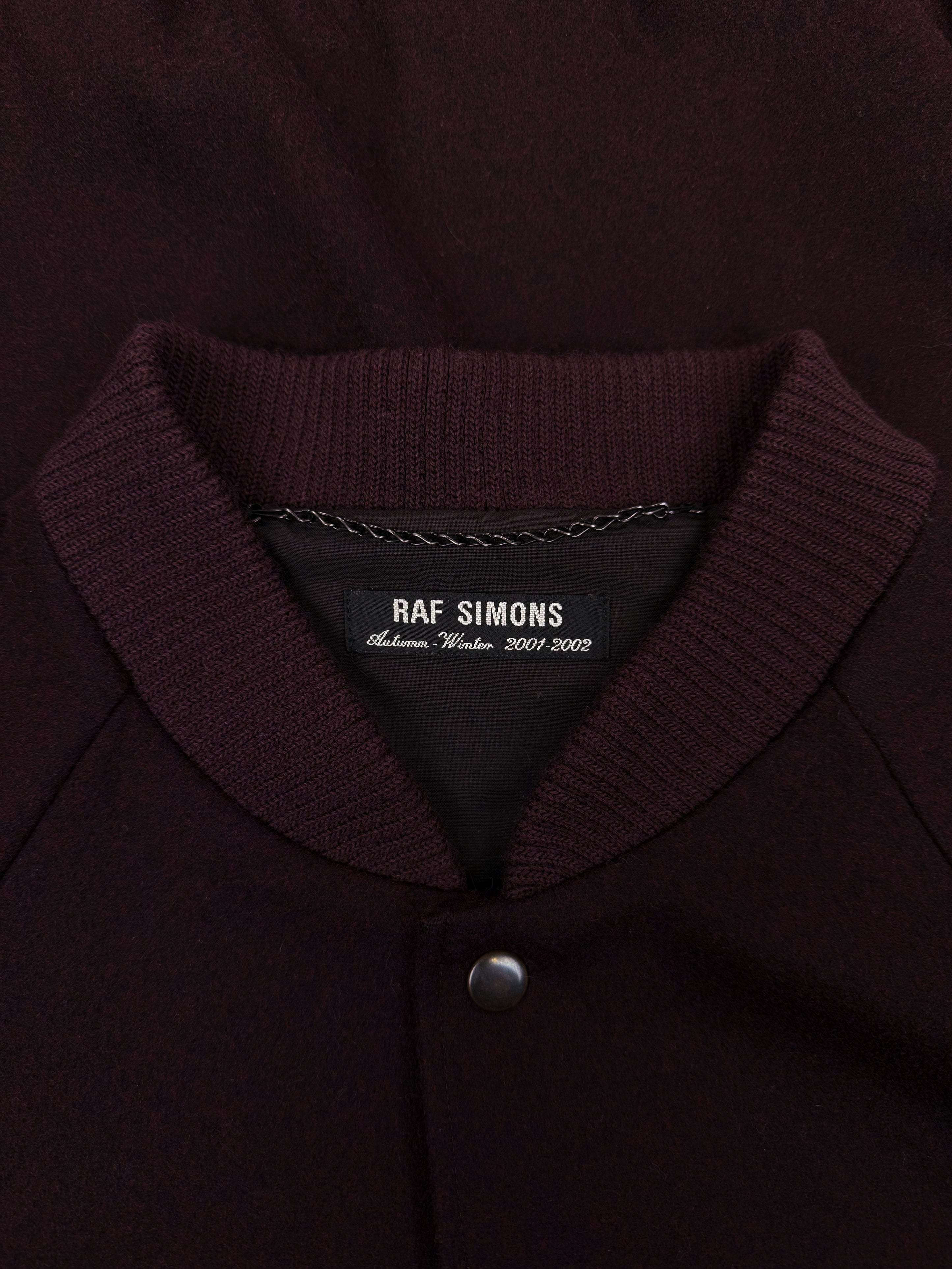 AW01 Raf Simons ‘Riot! Riot! Riot!’ Burgundy Wool Bomber Jacket