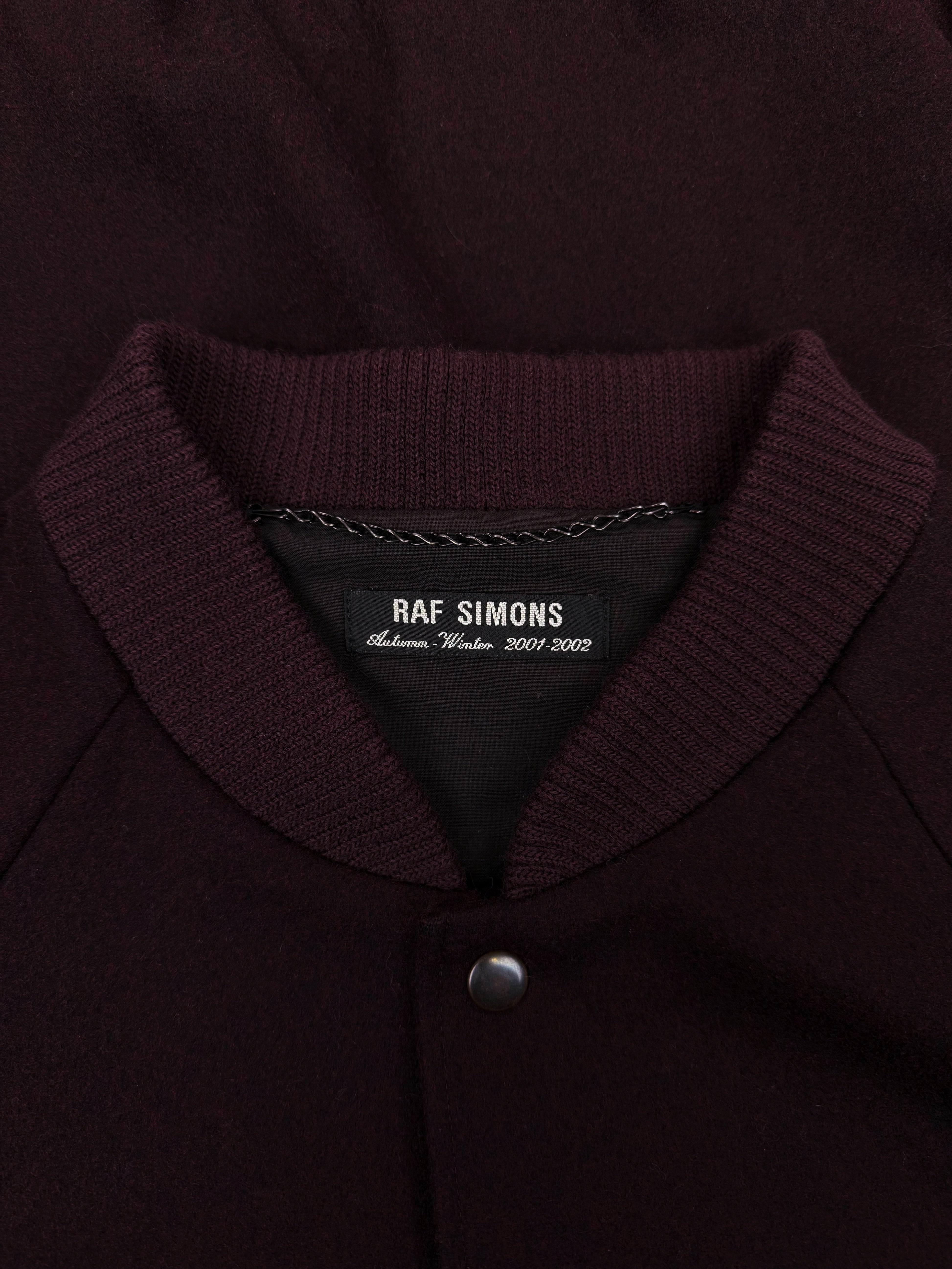 AW01 Raf Simons ‘Riot! Riot! Riot!’ Burgundy Wool Bomber Jacket