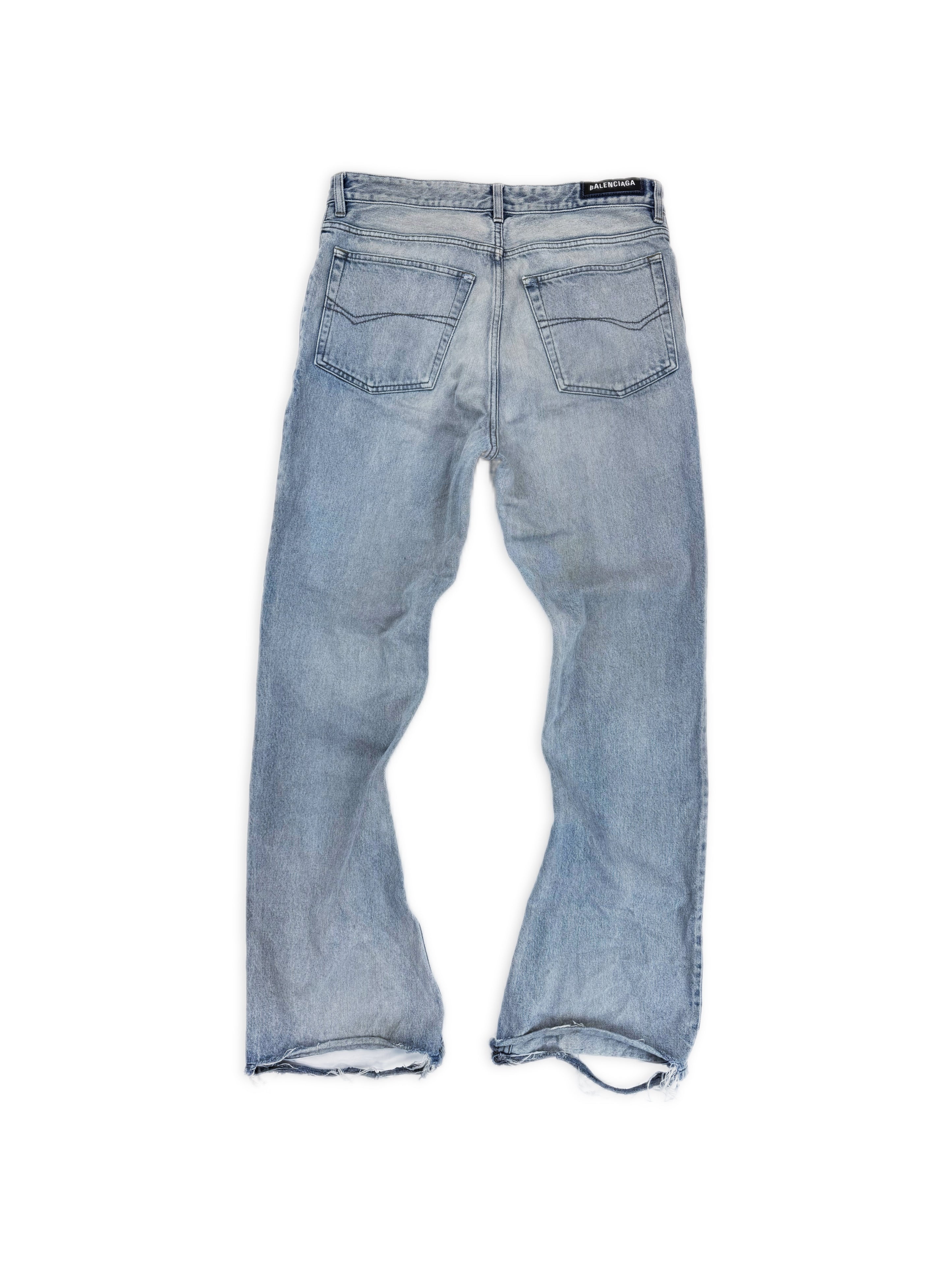 SS23 Balenciaga Light Blue Wash Flared Distressed Denim Jeans