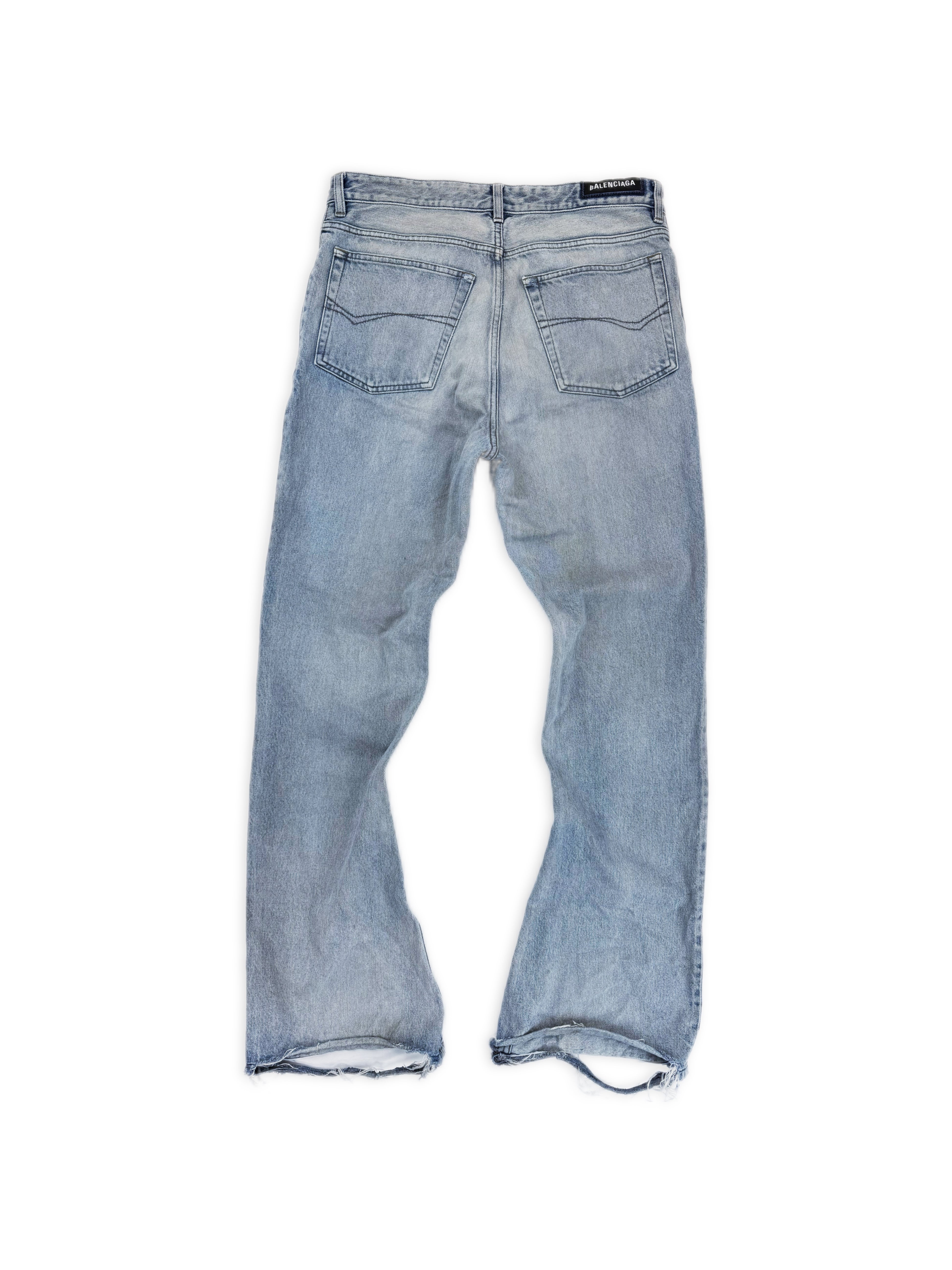 SS23 Balenciaga Light Blue Wash Flared Distressed Denim Jeans