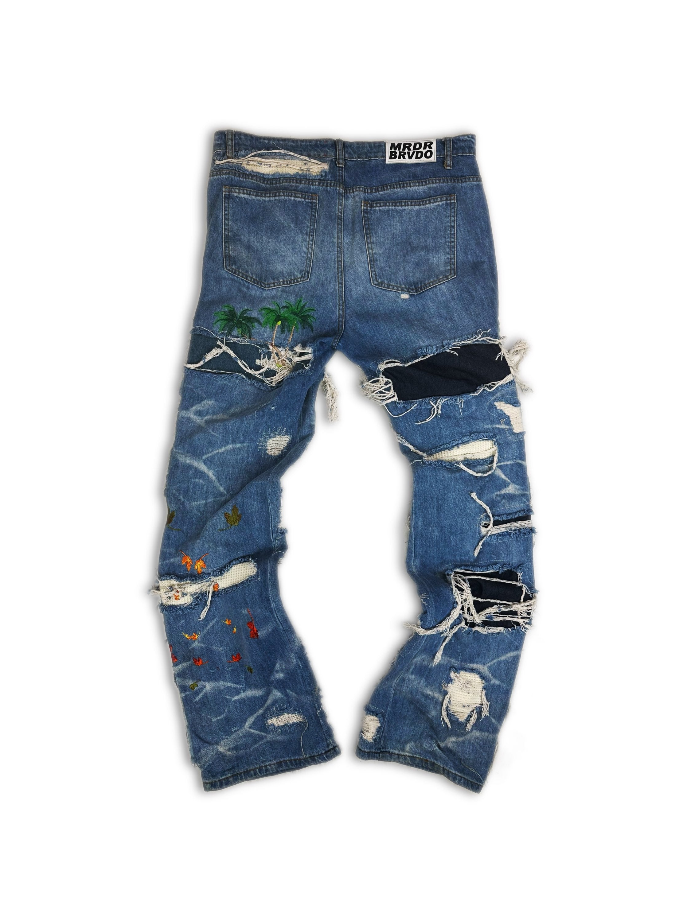 Who Decides War ‘Four Seasons’ Distressed Patchwork Blue Denim