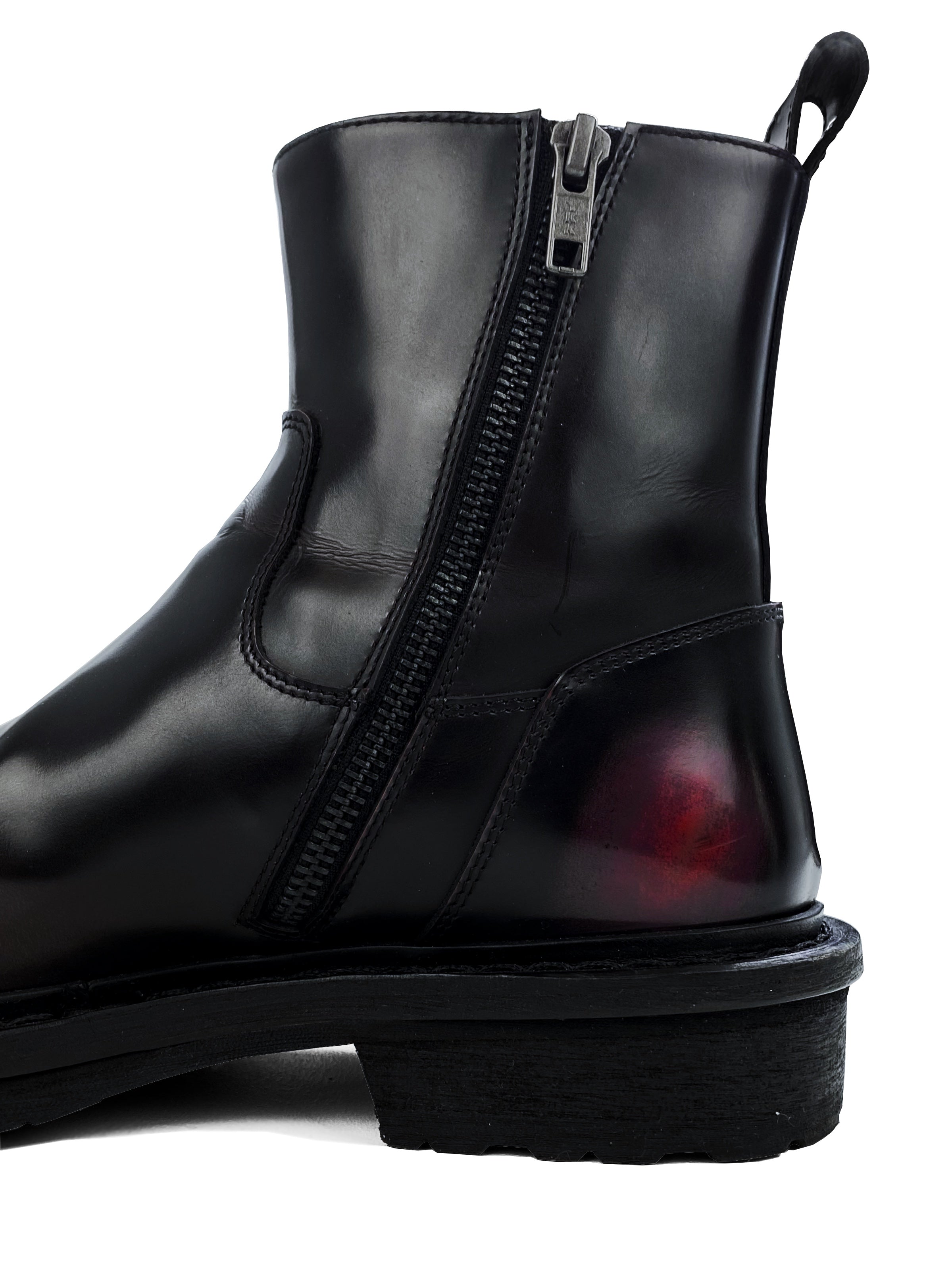 Ann Demeulemeester Calfskin Leather Gradient Blood Red Side-zip Boots