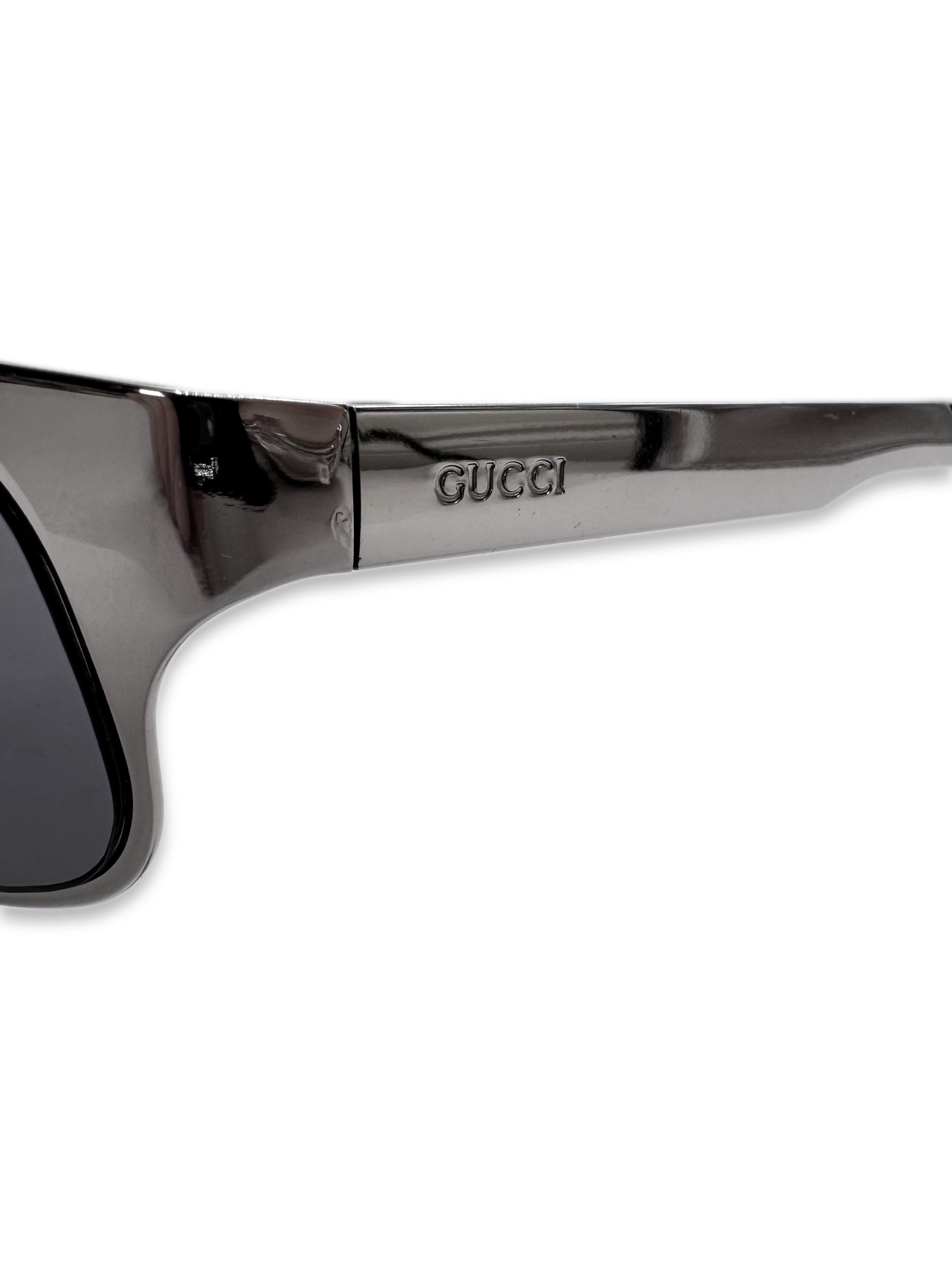 00s Gucci Blue Tint Metallic Frame Etched Logo Sunglasses