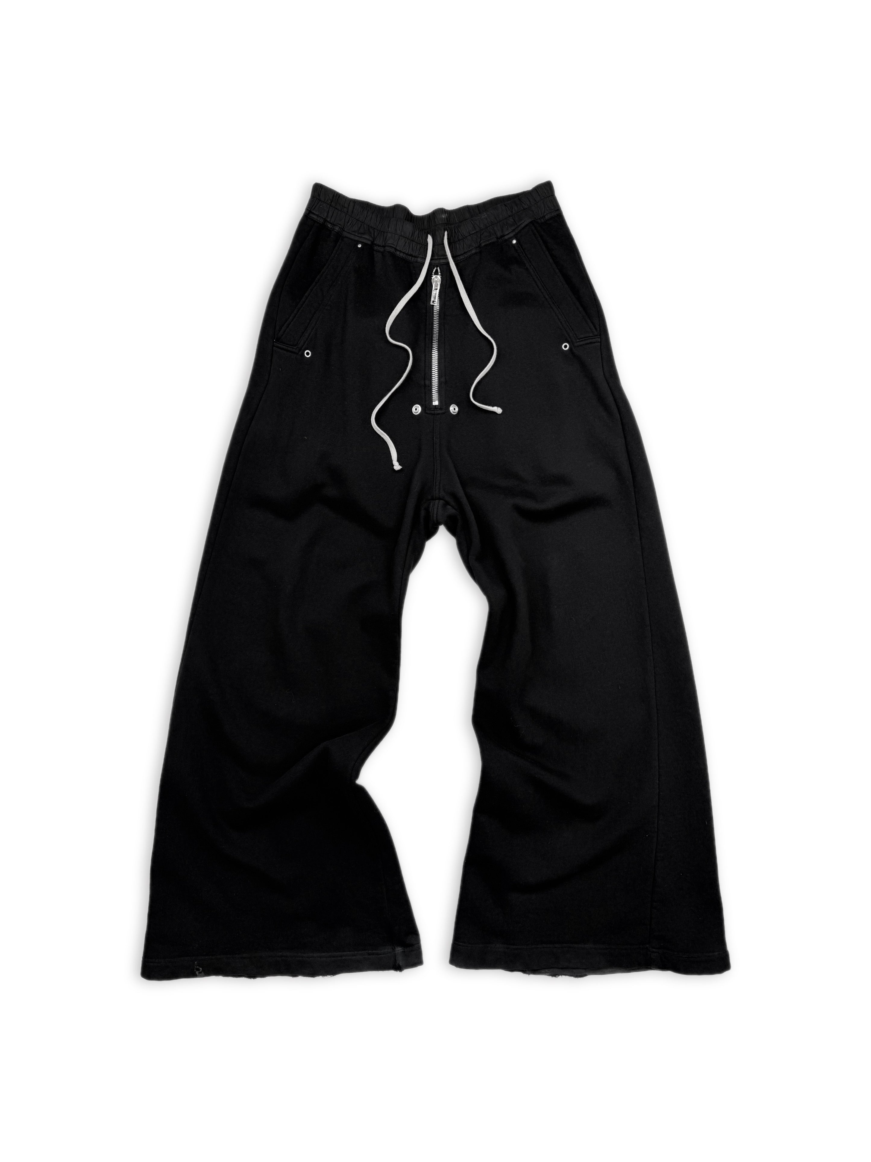 Rick Owens Black Flared ‘Bela’ Front Zip Sweat Pants