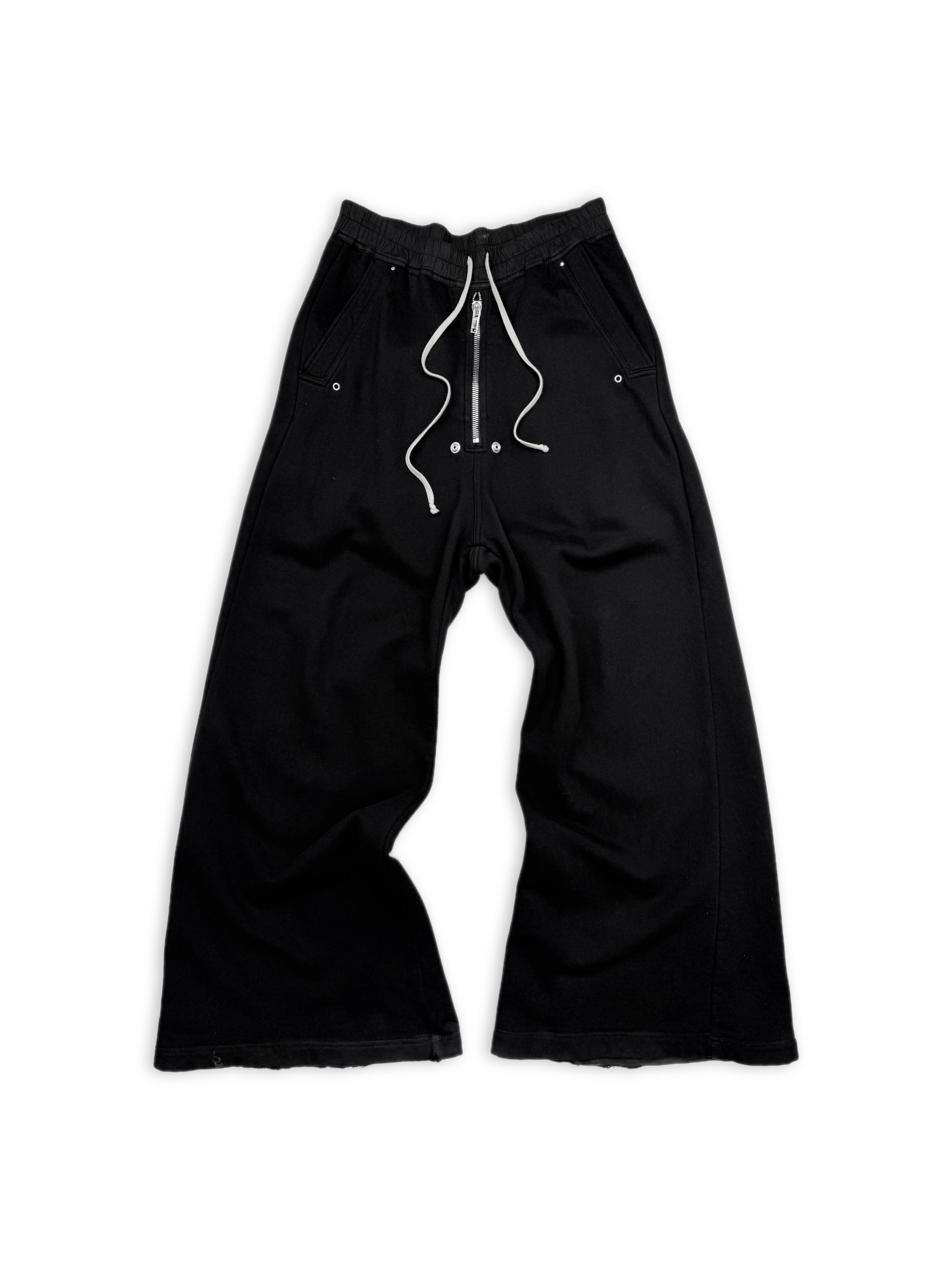 Rick Owens Black Flared ‘Bela’ Front Zip Sweat Pants