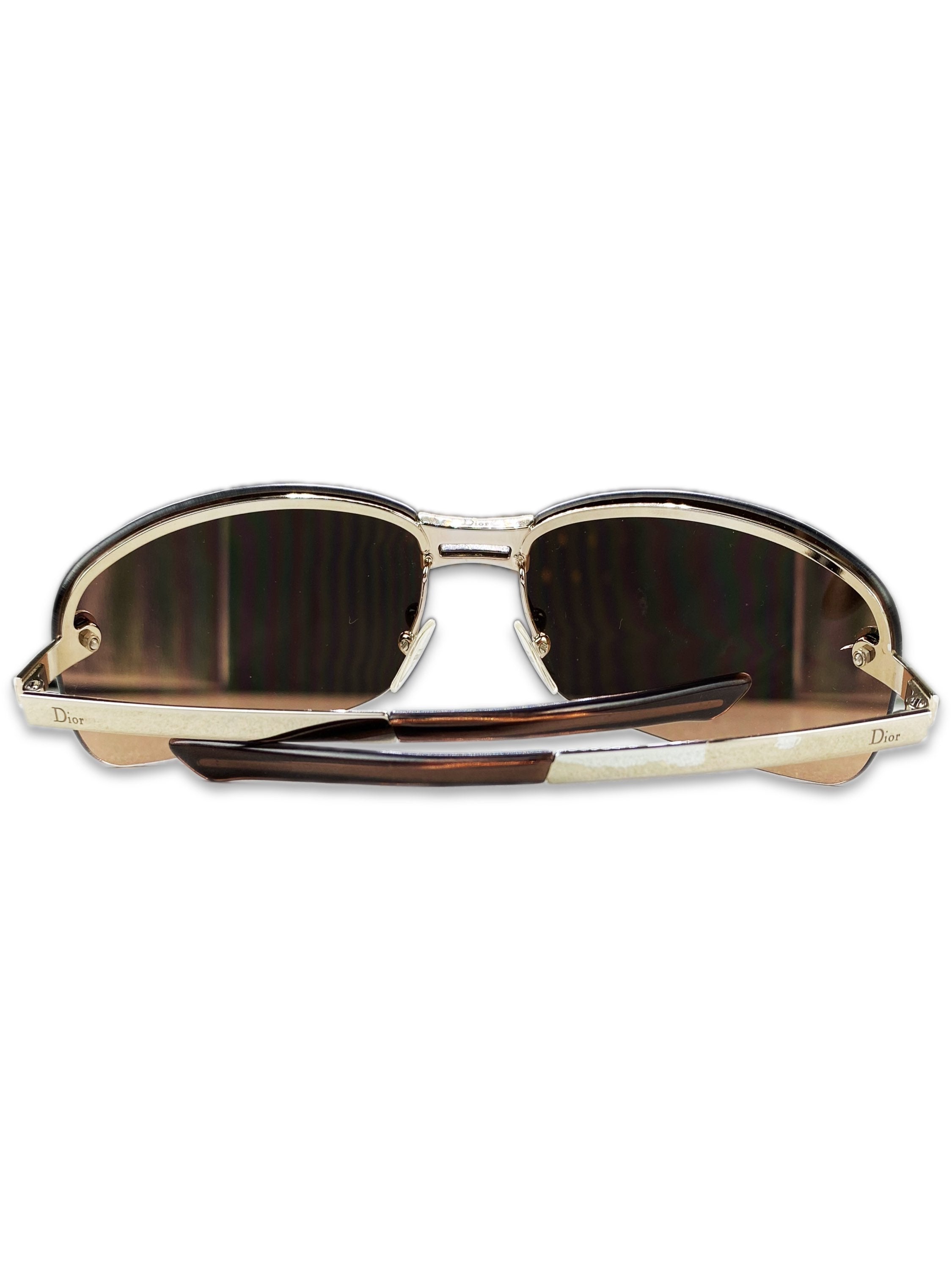 2000s Dior Etched Star Motif Warm Tint  Rounded Metallic Sunglasses