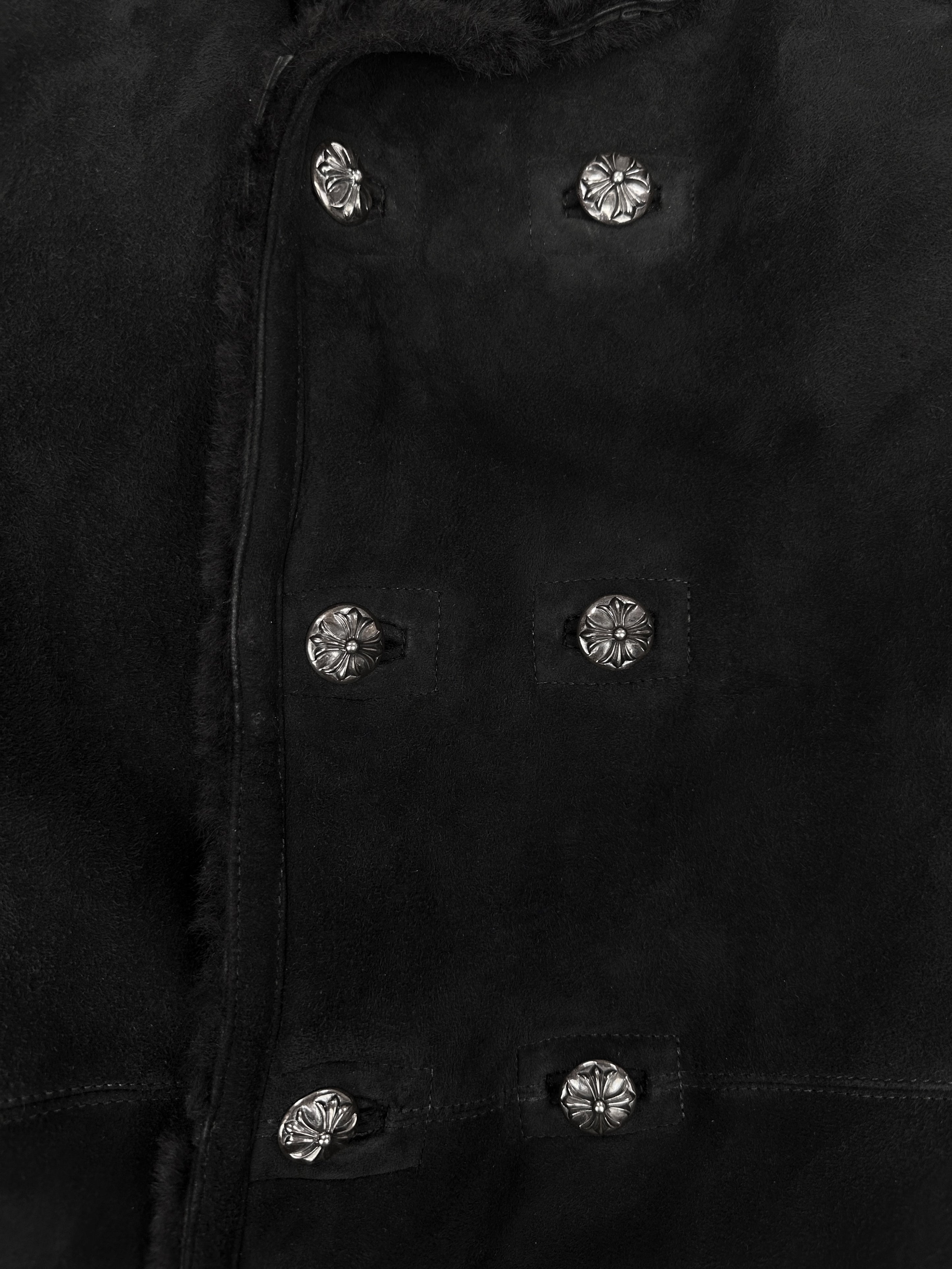 Chrome Hearts Lambskin Black ‘Cross’ Button Fur Lined Jacket