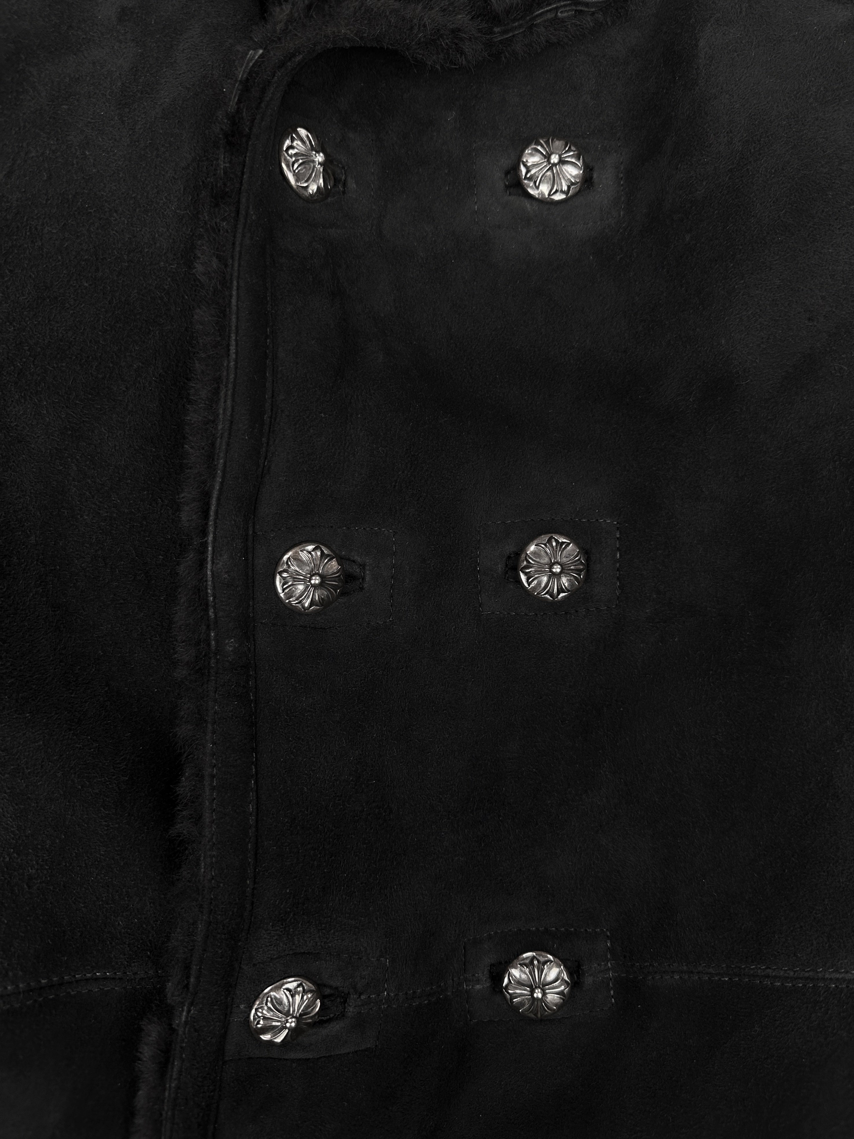 Chrome Hearts Lambskin Black ‘Cross’ Button Fur Lined Jacket
