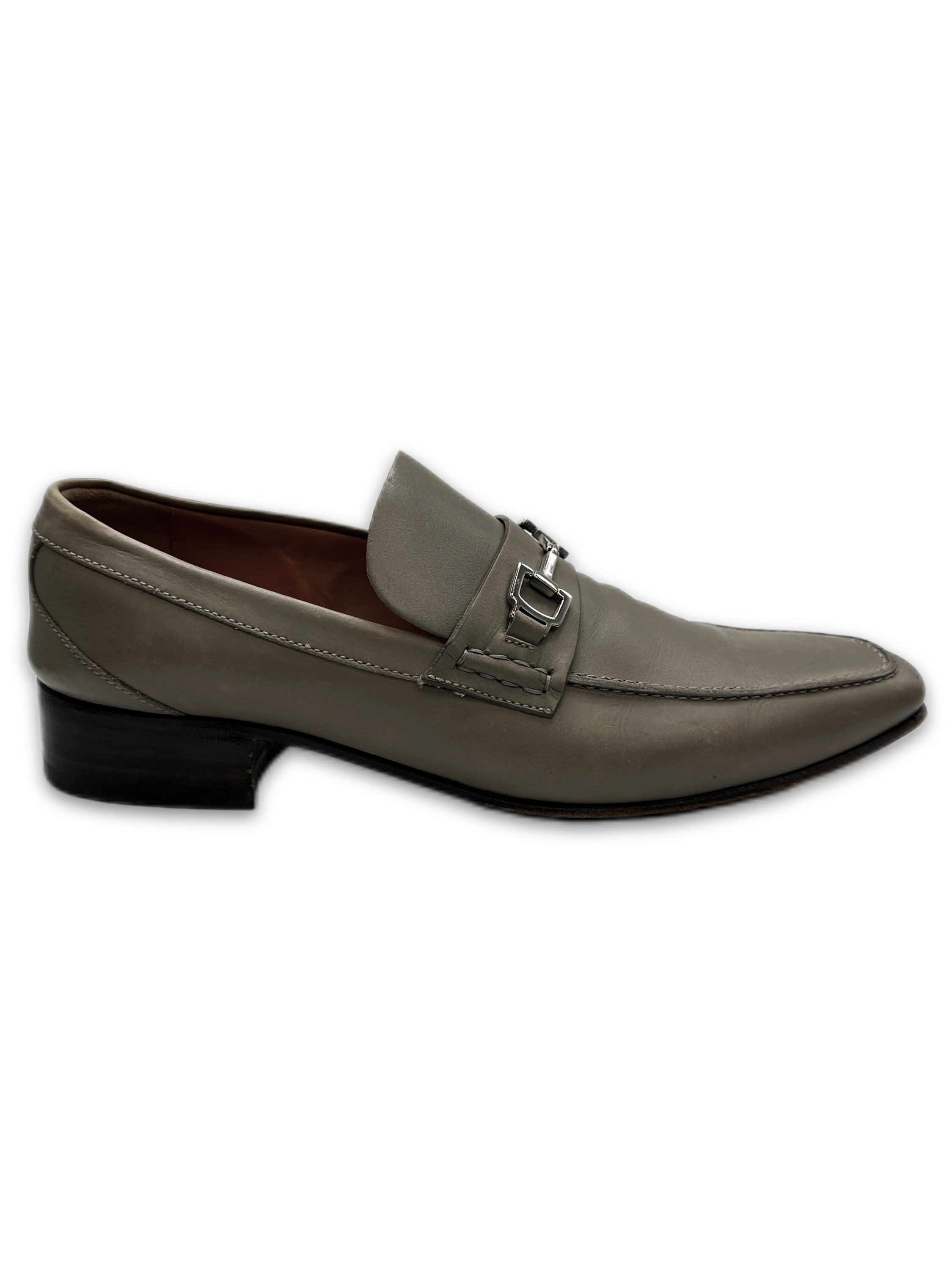 Gucci ‘Horsebit’ Metal Grey Leather Low-top Loafers