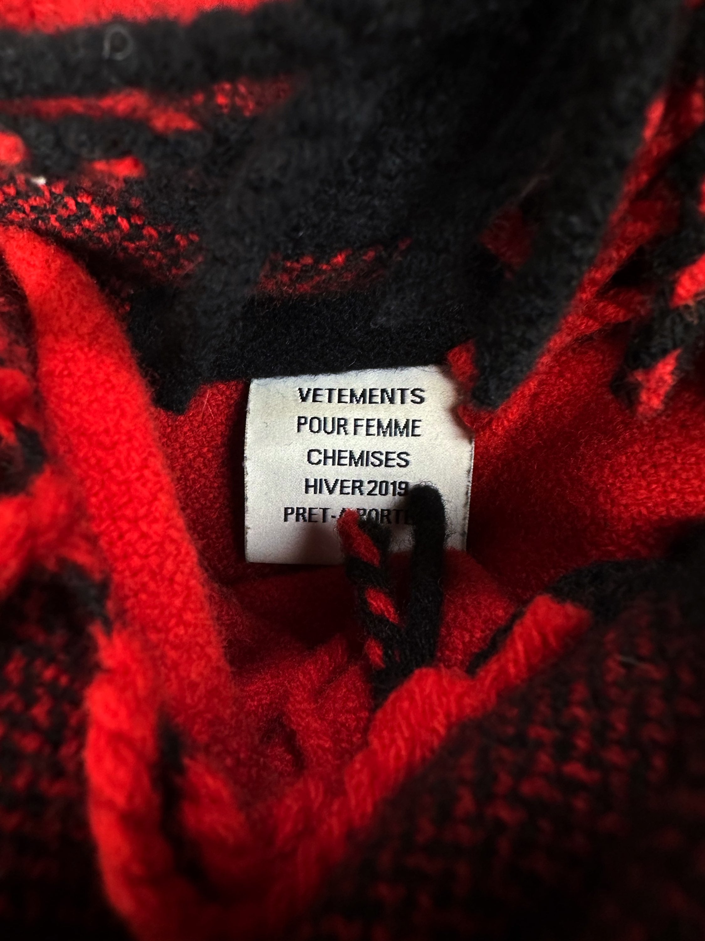 AW19 Vetements ‘Fringe’ Red Checkered Oversized Jacket