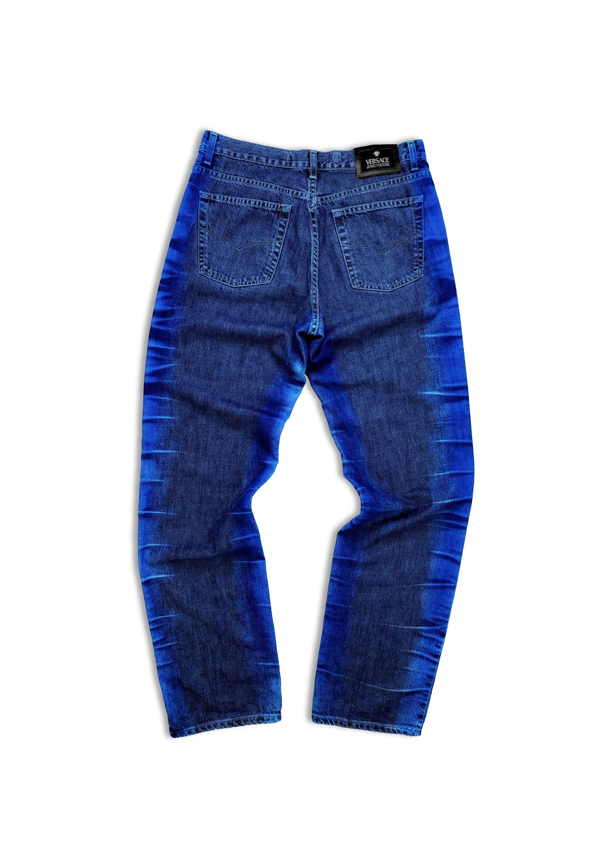 90’s Versace Electric Blue Dip-Dye Aged Medusa Head Denim