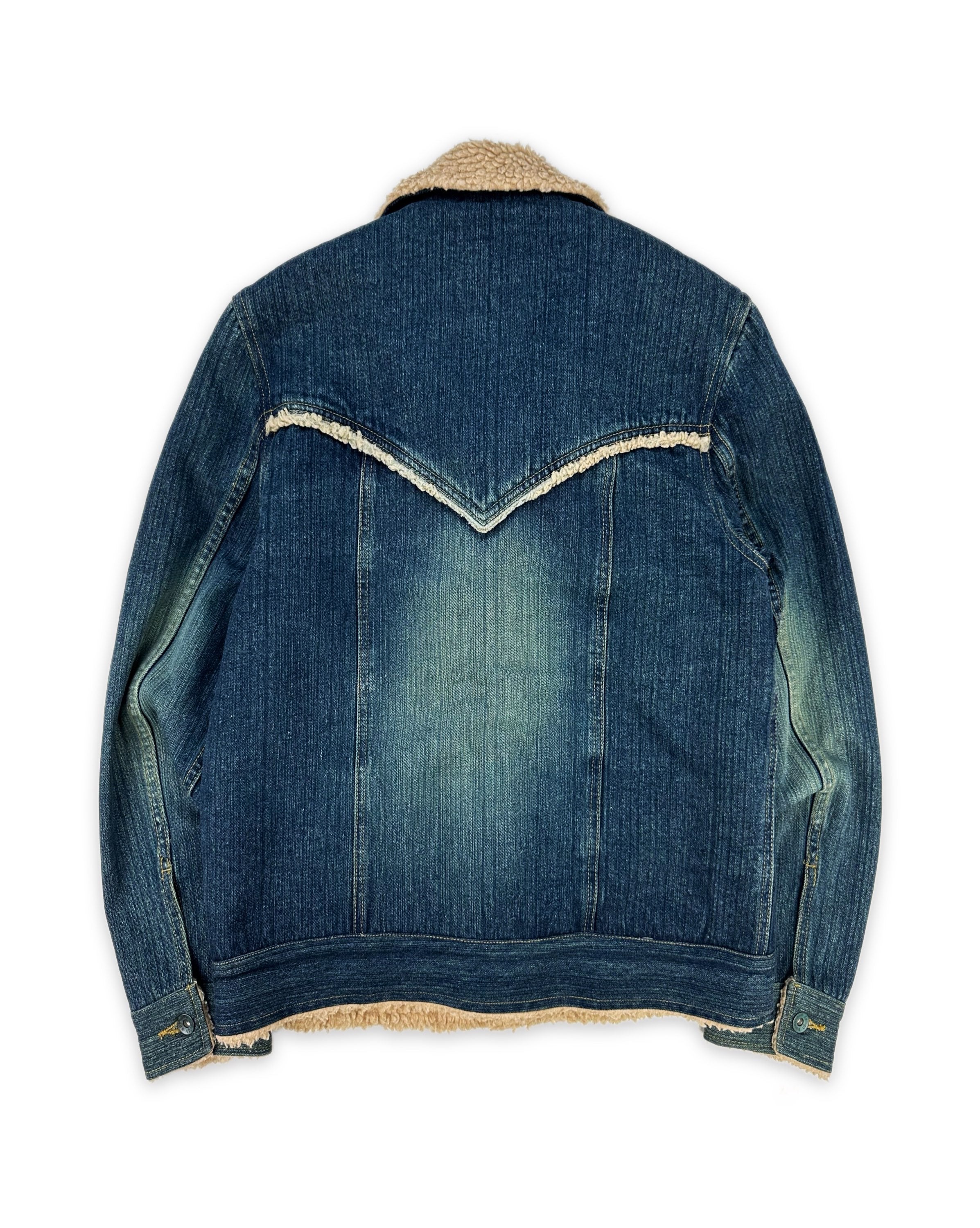 Semantic Design Shearling Lined Blue Denim Jacket