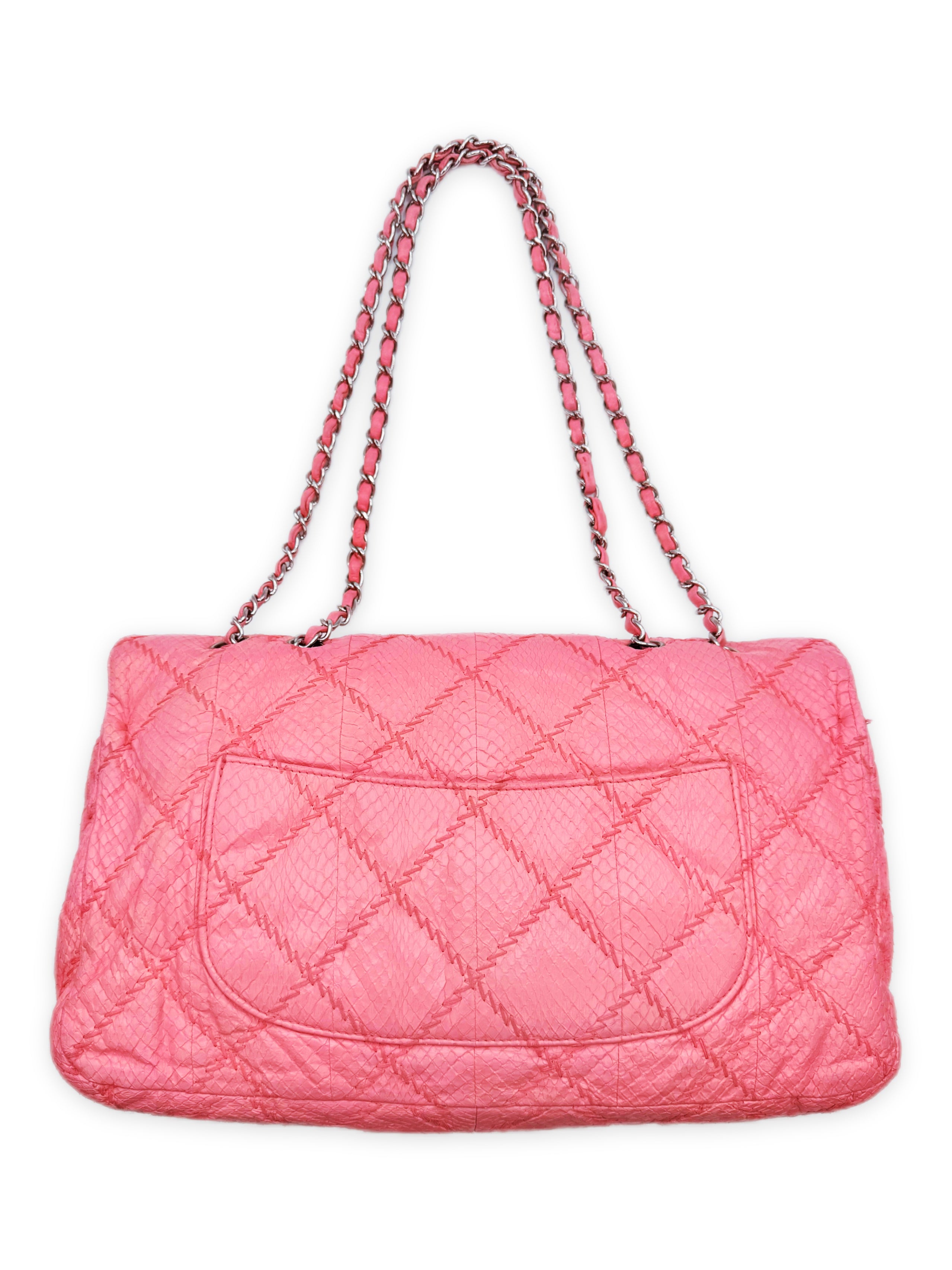 AW11 Chanel Baby Pink Python Leather Ultimate Stitch Large Flap Bag
