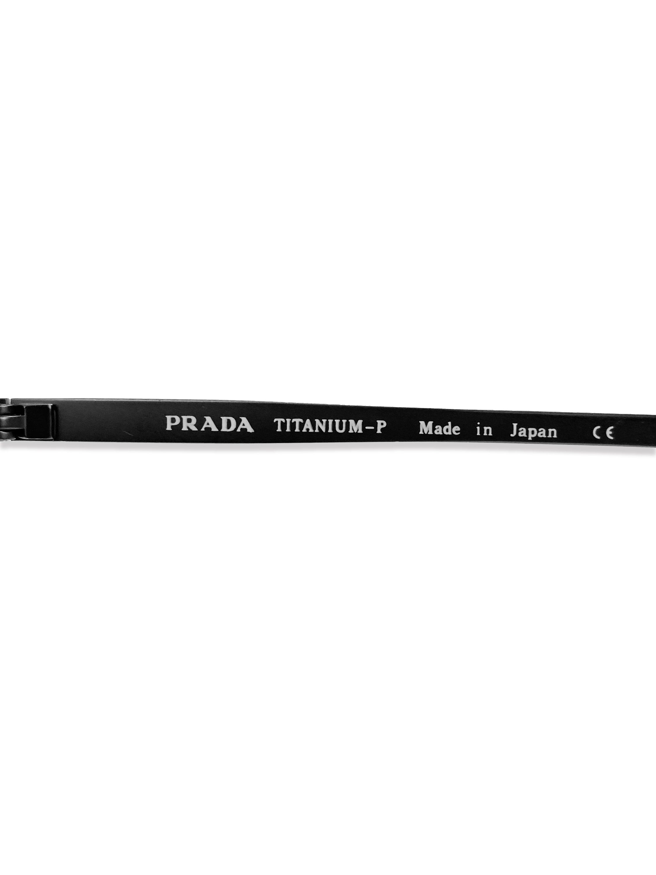 Prada Titanium Gun Metal Dark Tint Engraved Sunglasses