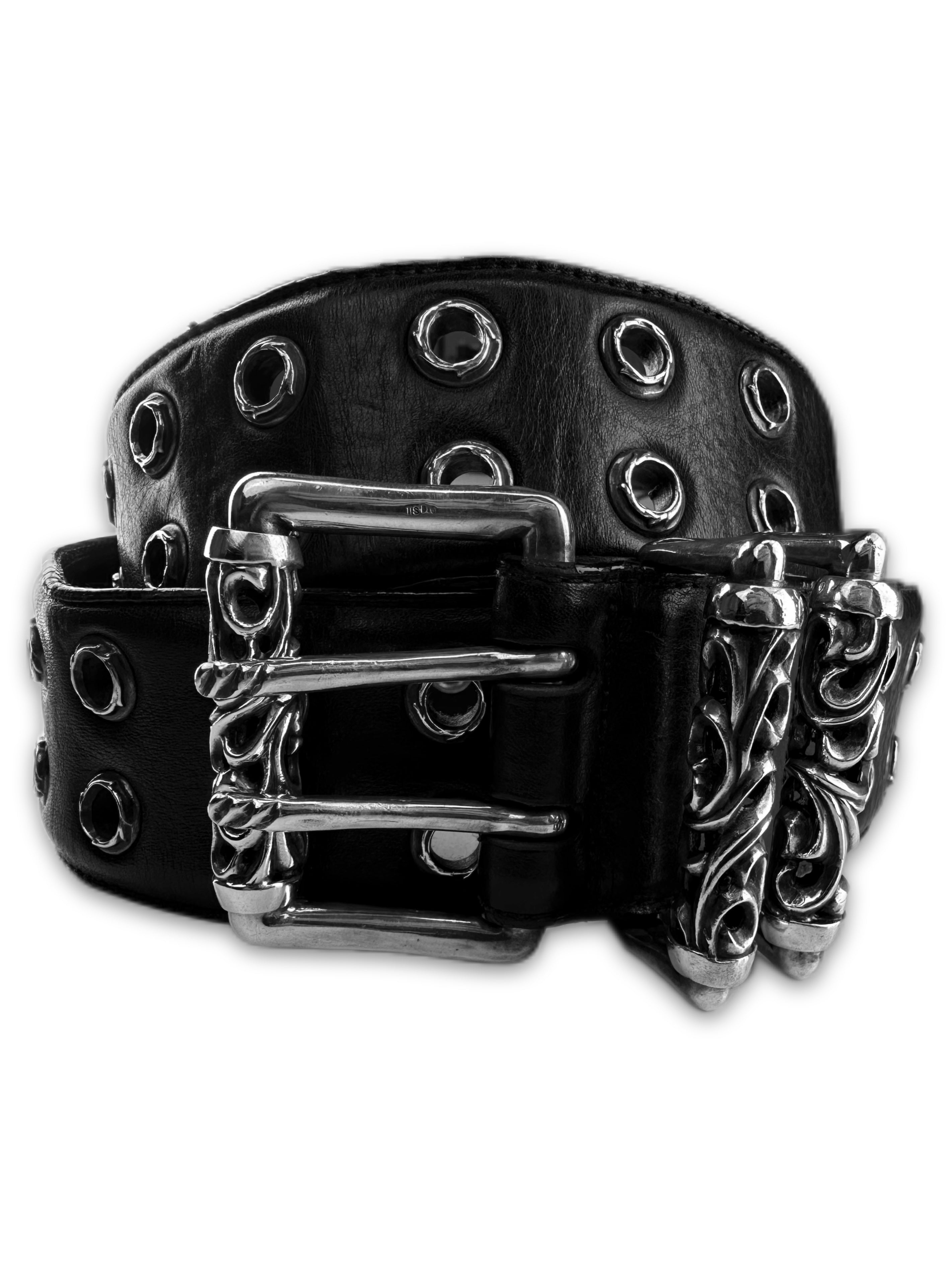 Chrome Hearts ‘Double Roller’ Black Leather Eyelet Belt