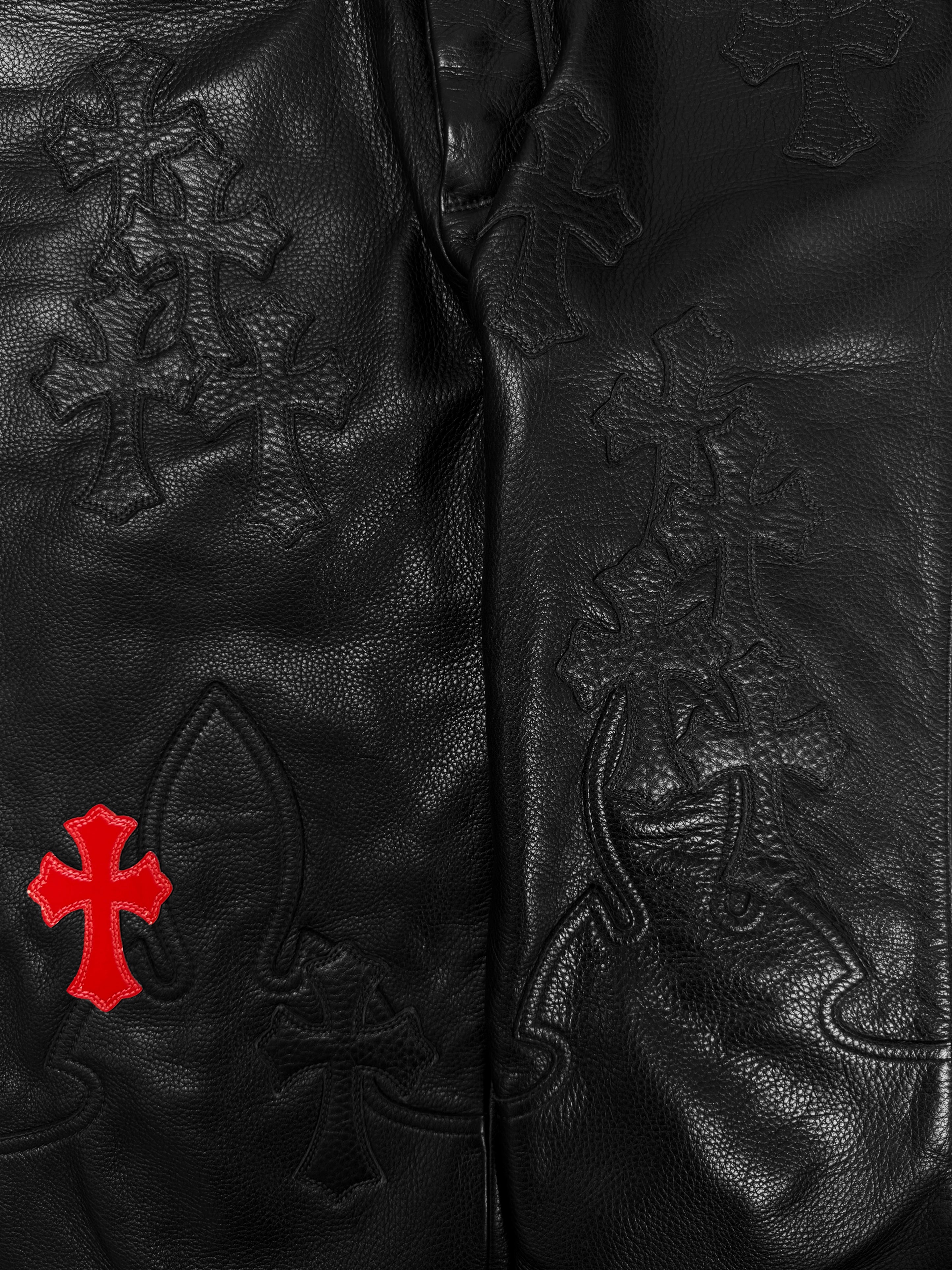 Chrome Hearts 32 Cross Patch Red Patent Leather Fleur Knee Pants