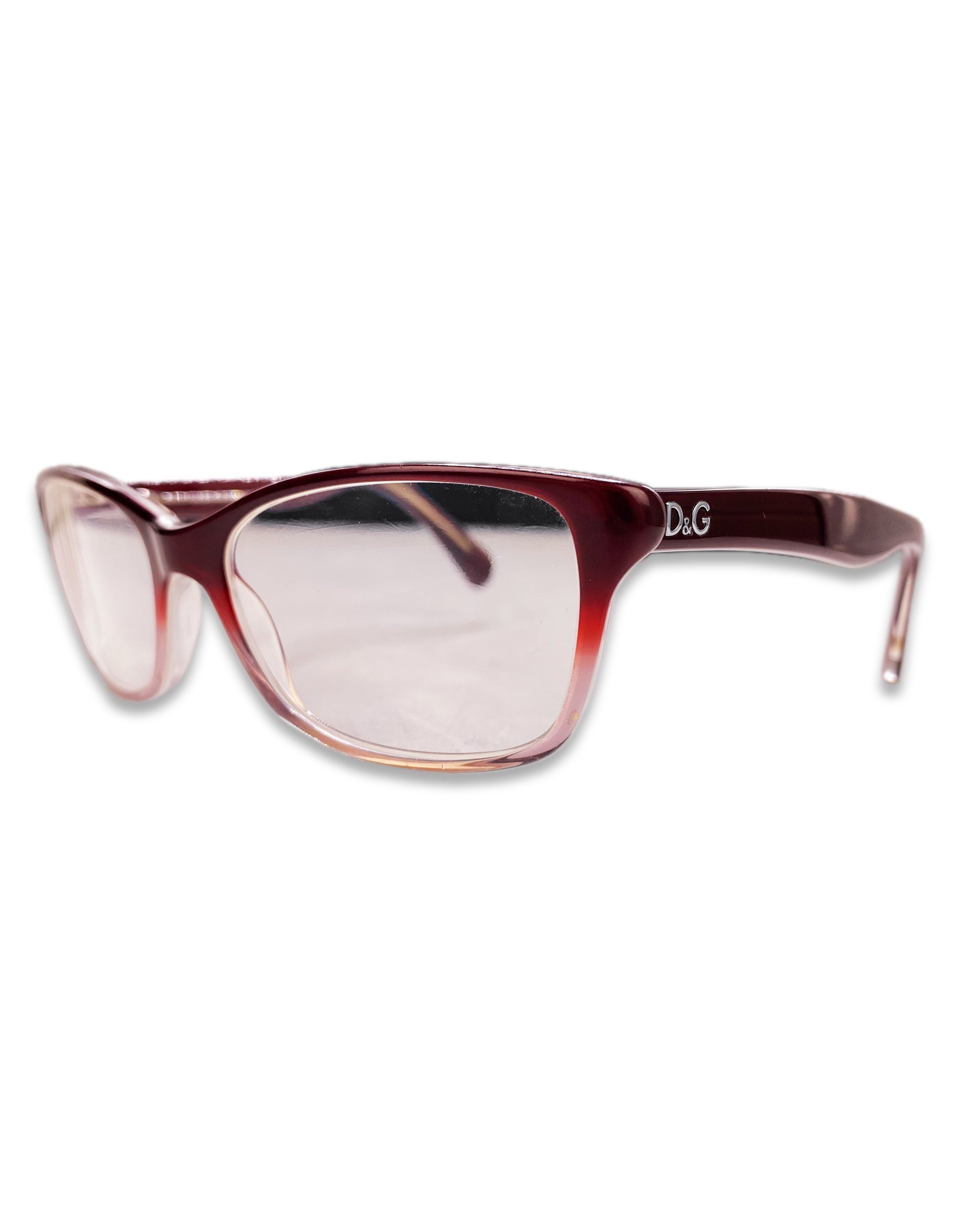 Dolce & Gabbana Blood Red Rounded Frame Metallic Logo Glasses