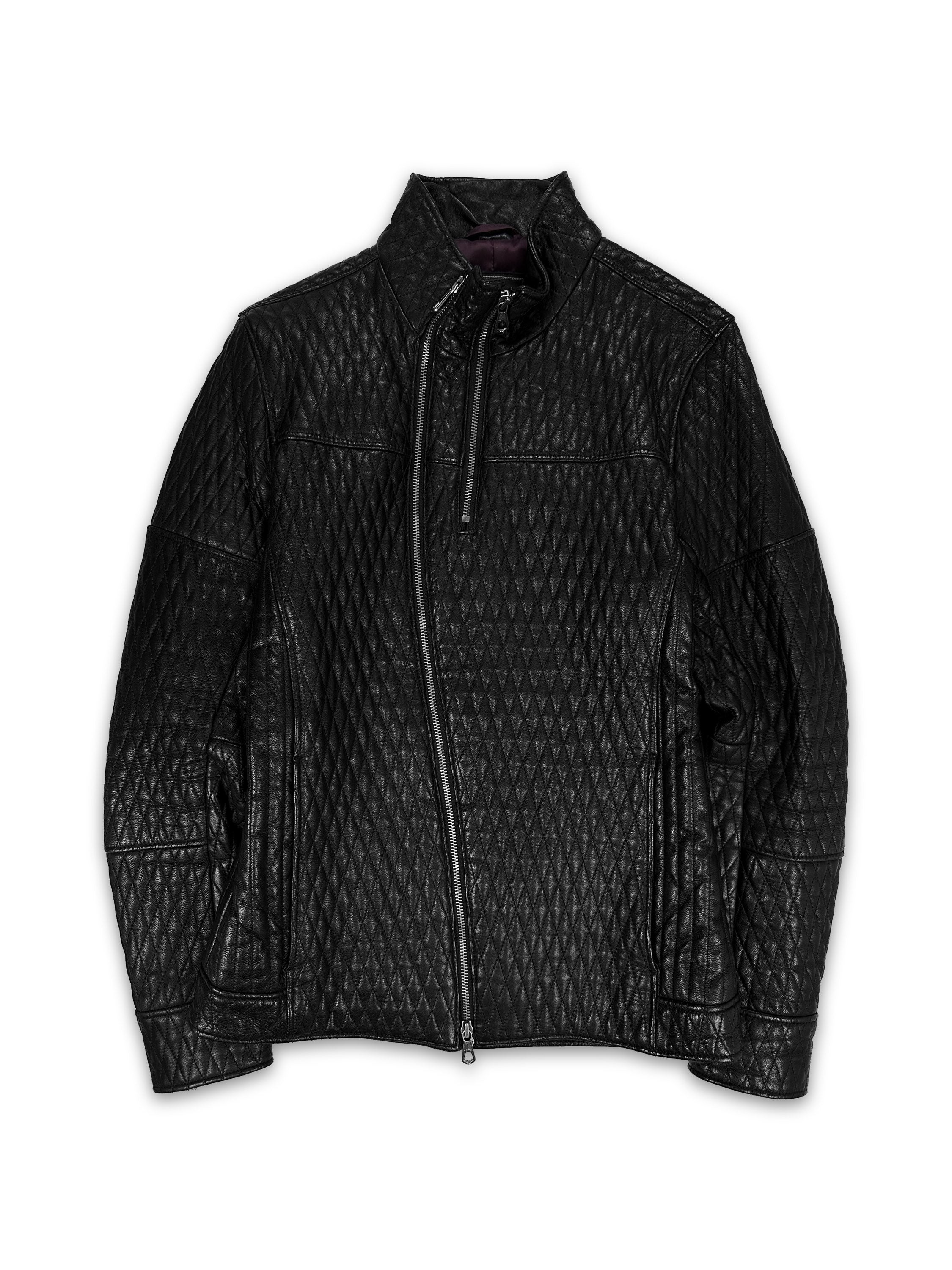Tete Homme Multi-zip Black Leather High Neck Quilted Biker Jacket