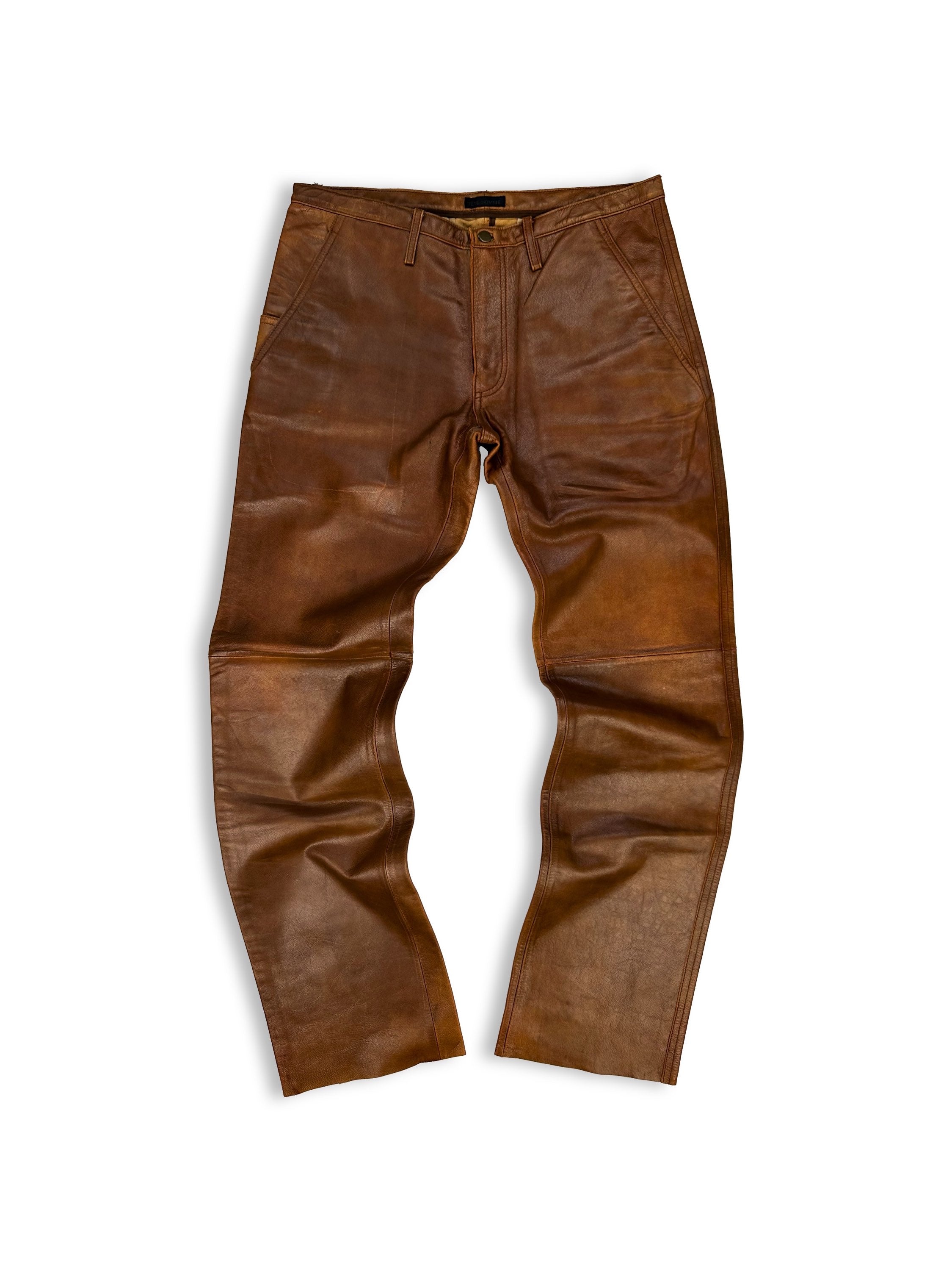 00s Tete Homme Brown Calfskin Leather Pants