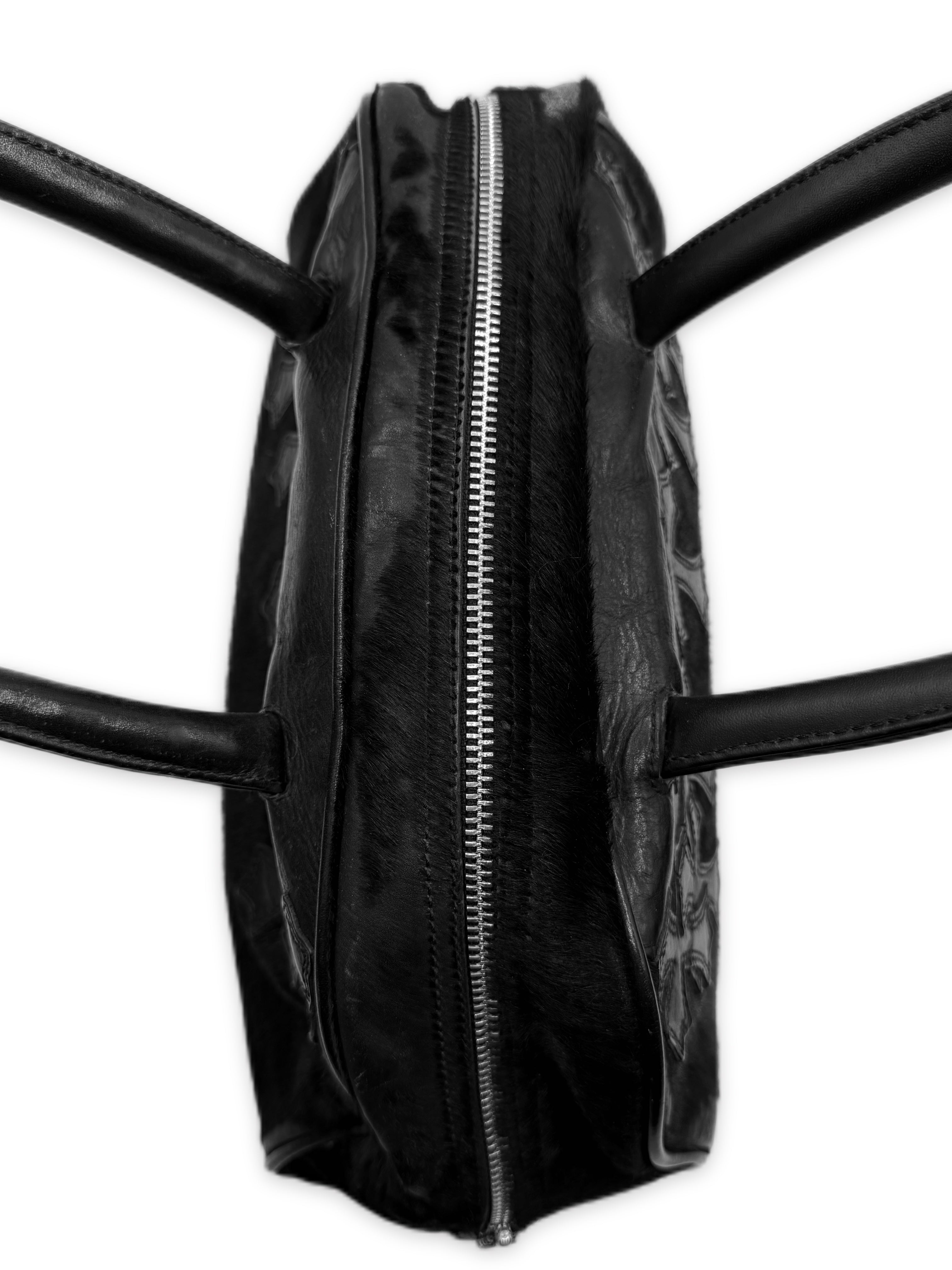 Chrome Hearts Cemetery Cross Patch Black Pony Hair Leather Gym Bag