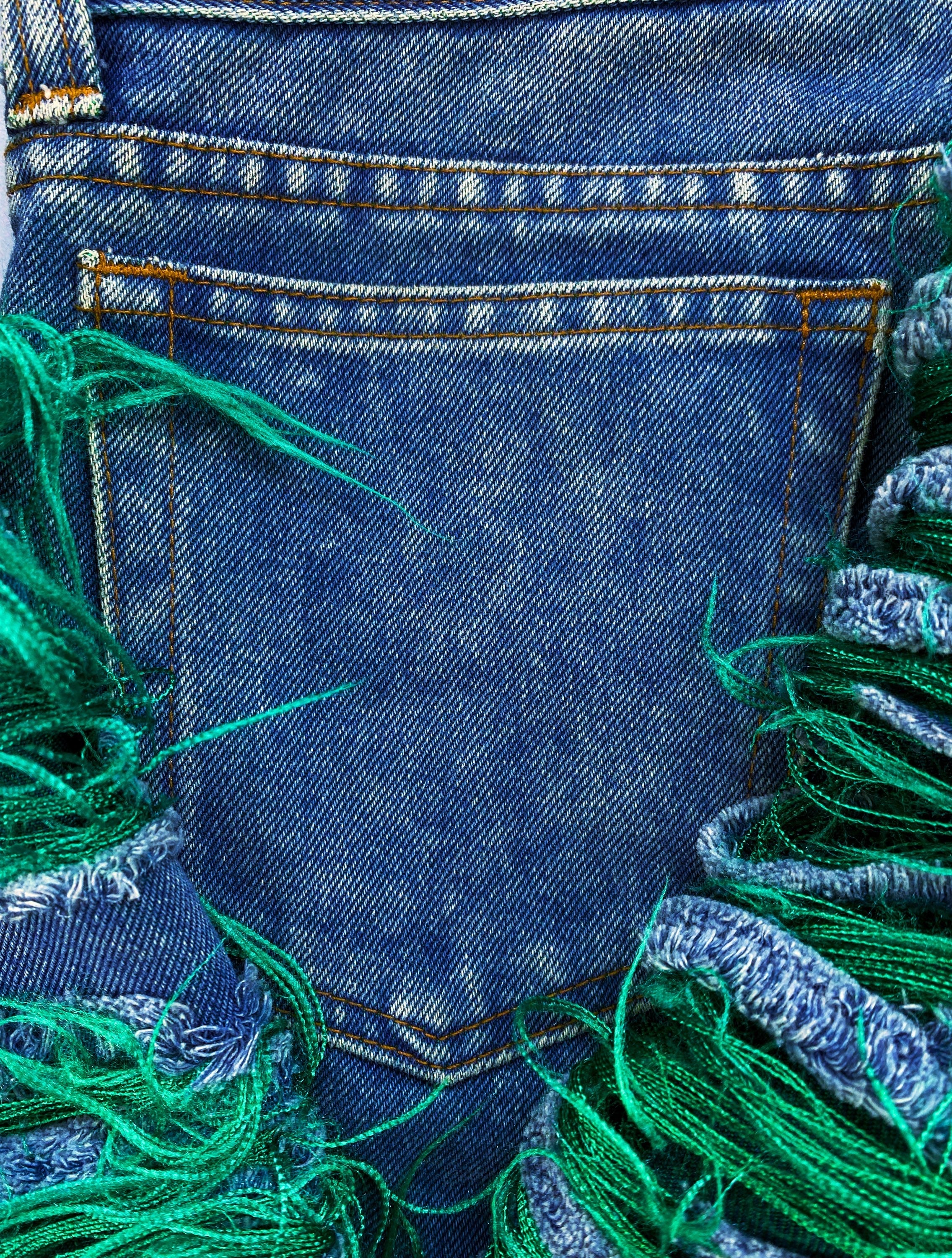 AW01 Junya Watanabe Thrashed Two-Tone Green Washed Denim