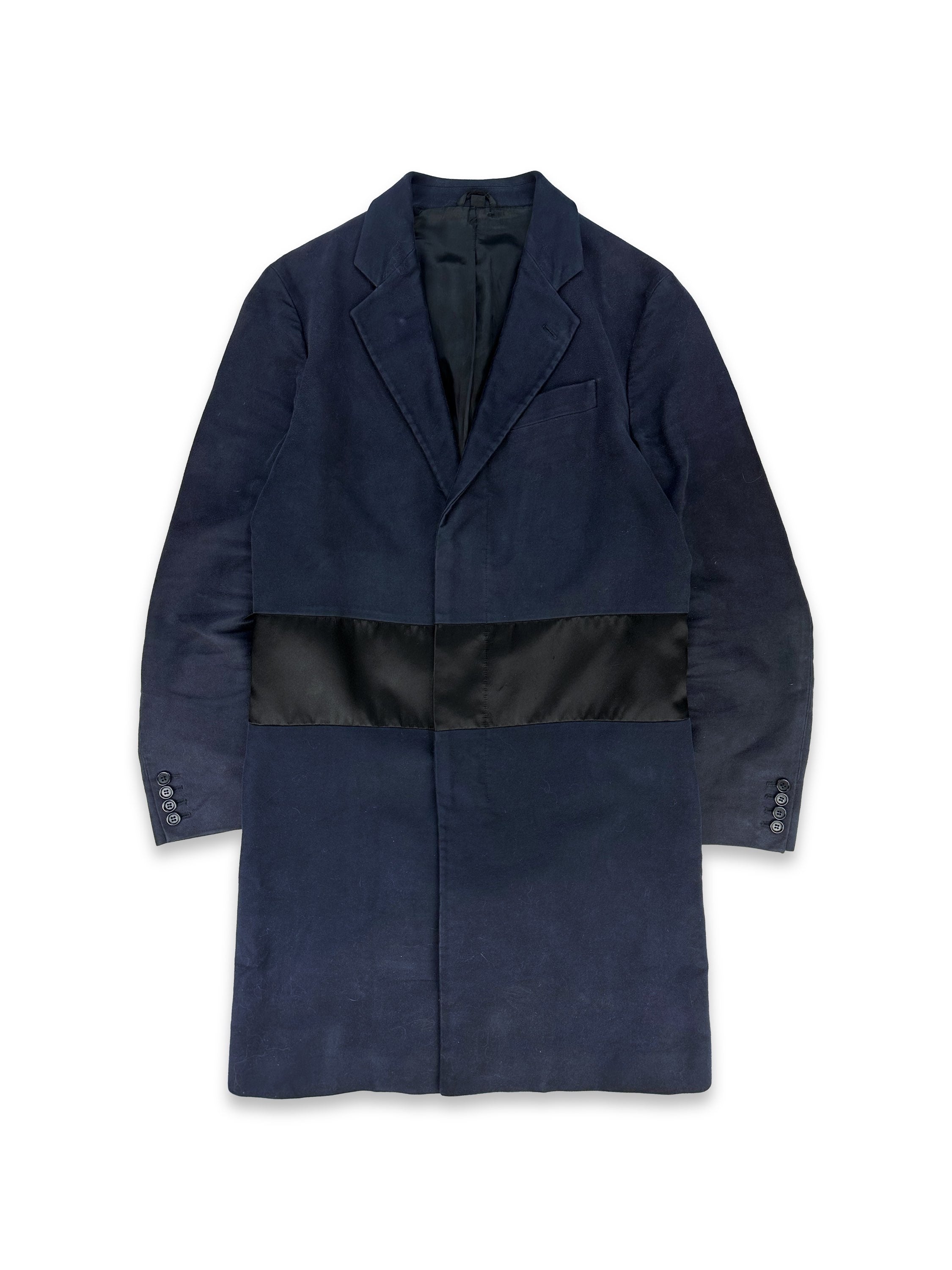 AW02 Helmut Lang ‘Moleskin’ Silk Striped Navy Trench Coat