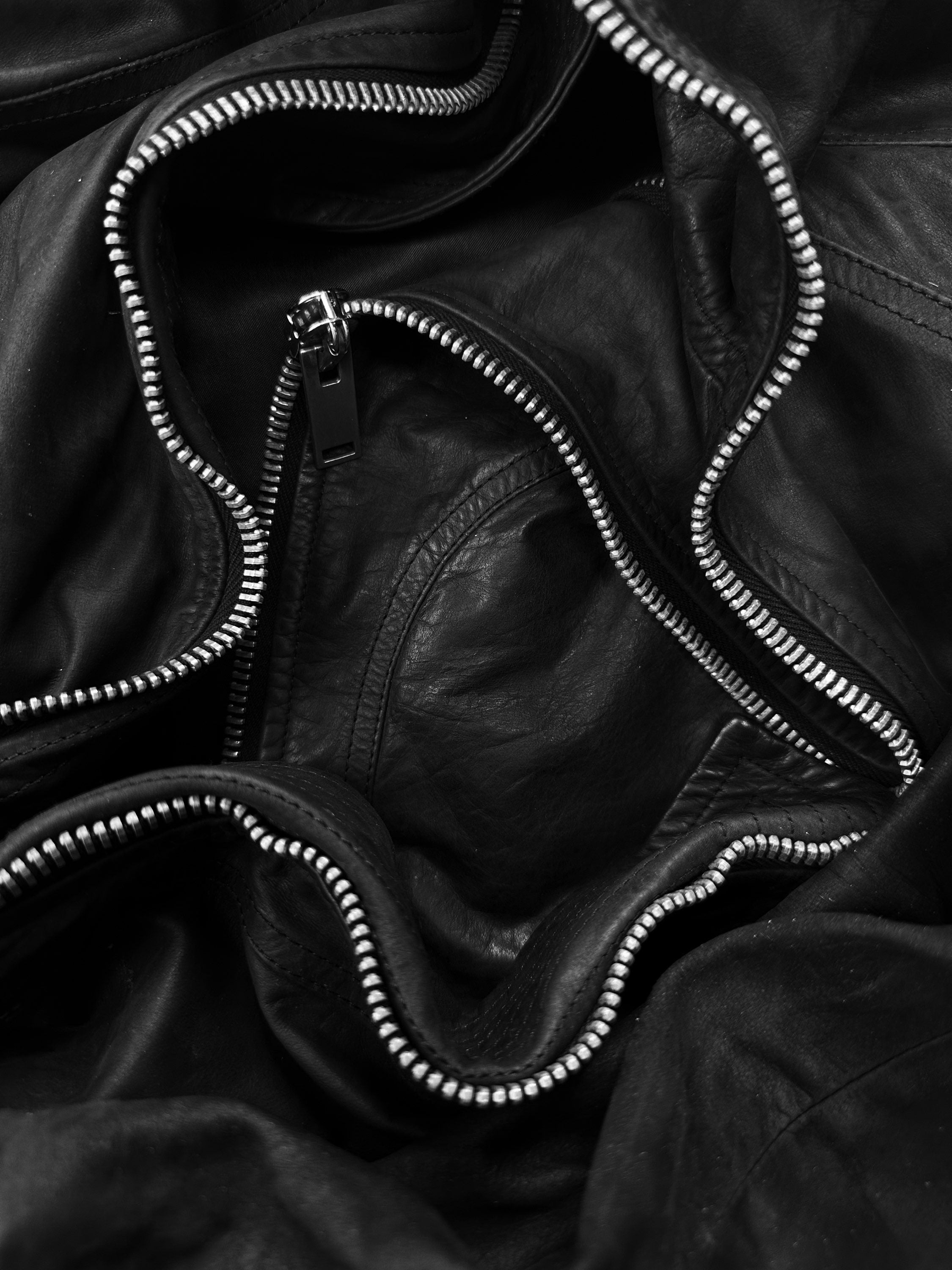 AW12 Rick Owens ‘Mountain’ High Neck Calfskin Leather Biker Jacket