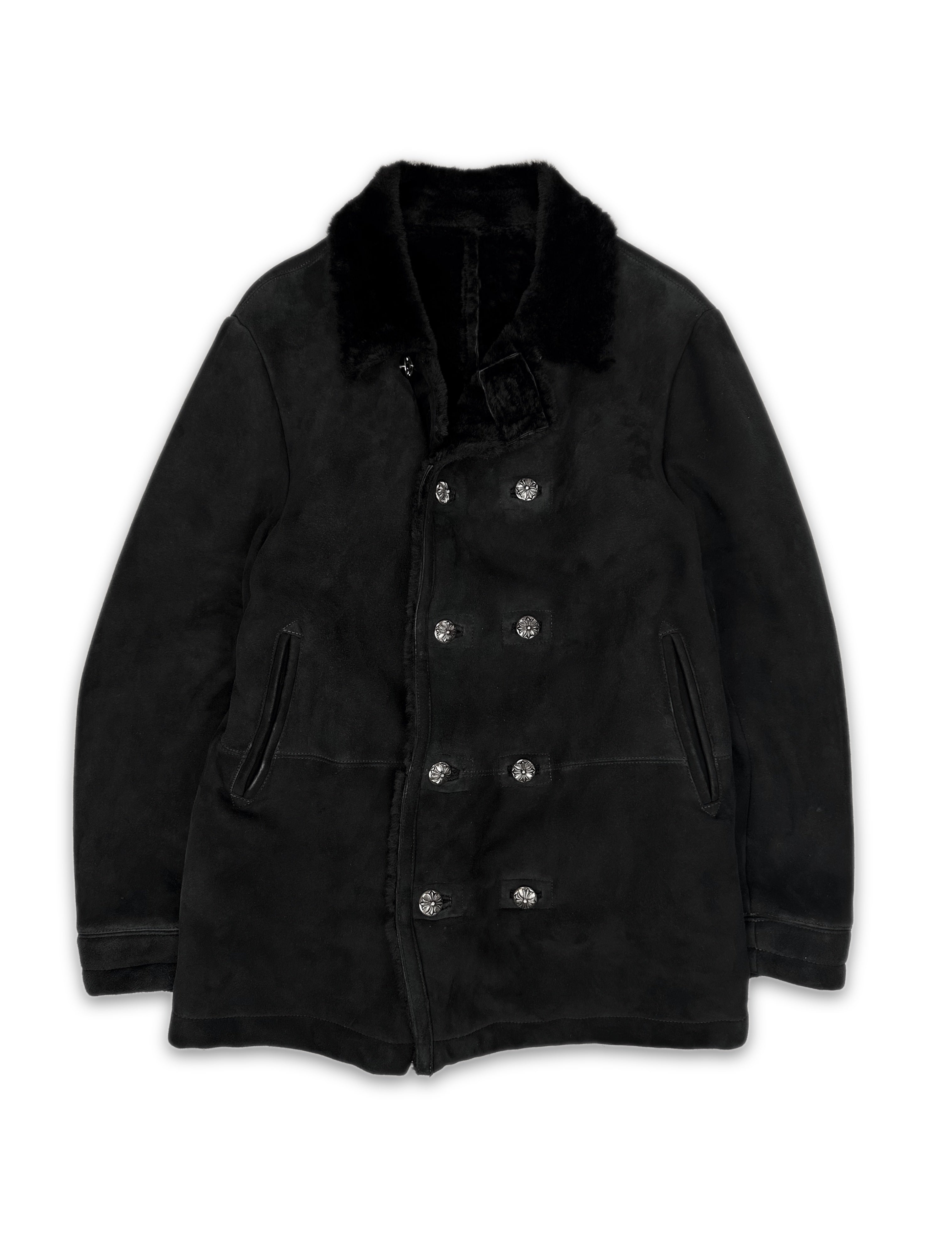 Chrome Hearts Lambskin Black ‘Cross’ Button Fur Lined Jacket