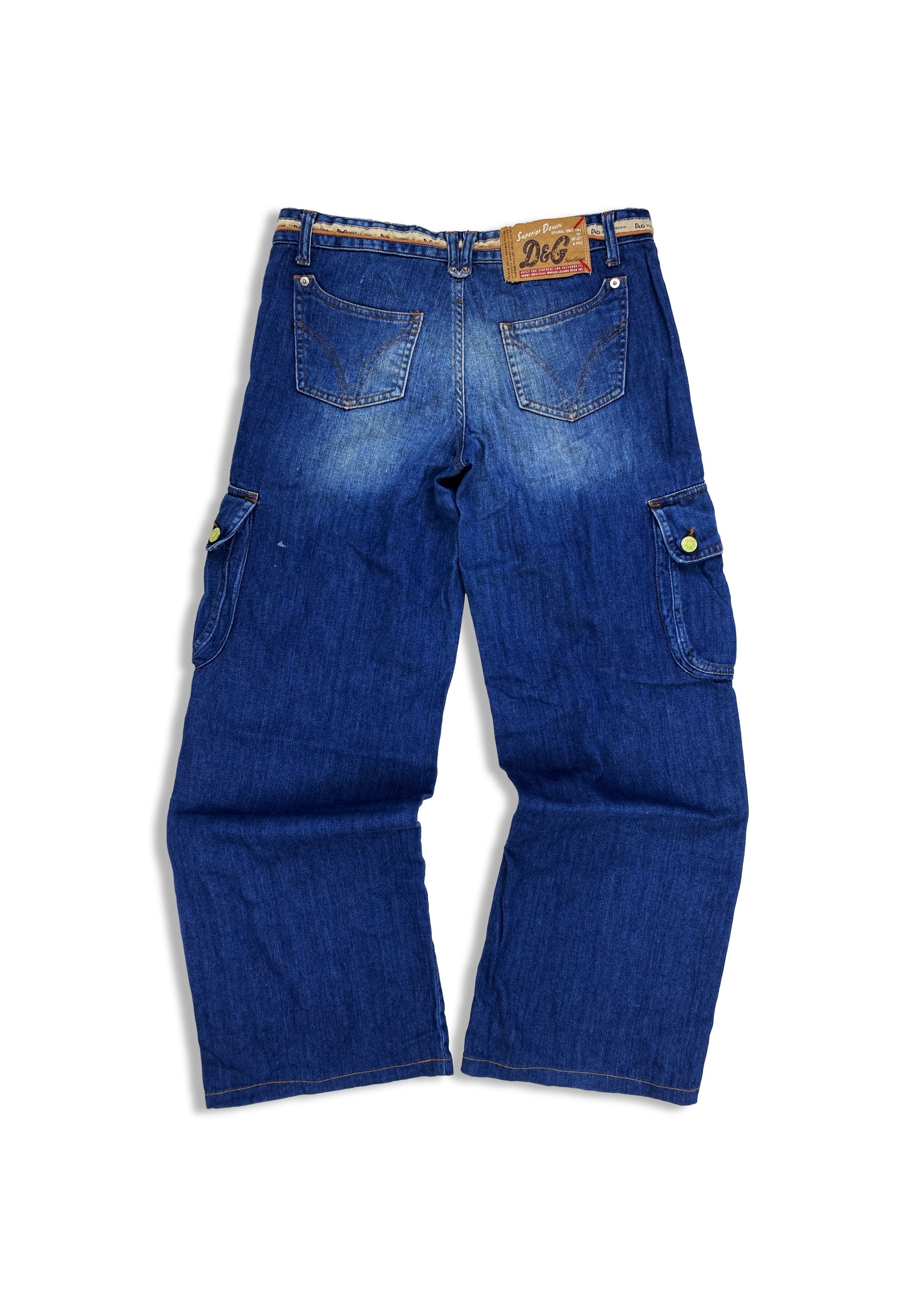 00s Dolce & Gabbana Dark Wash Flared Multi Pocket Cargo Pants