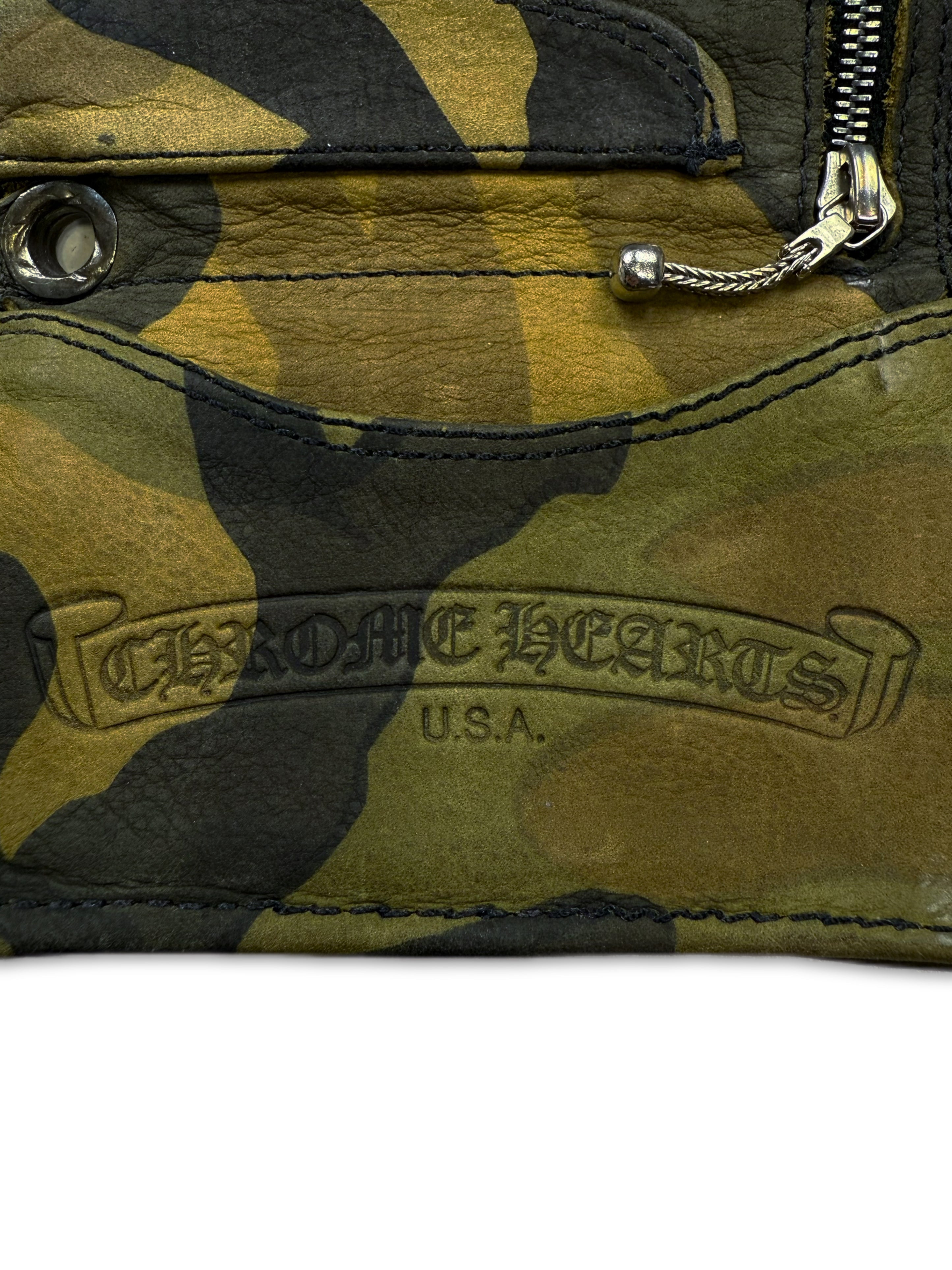 Chrome Hearts Green Camouflage Tri-Fold Leather Wallet