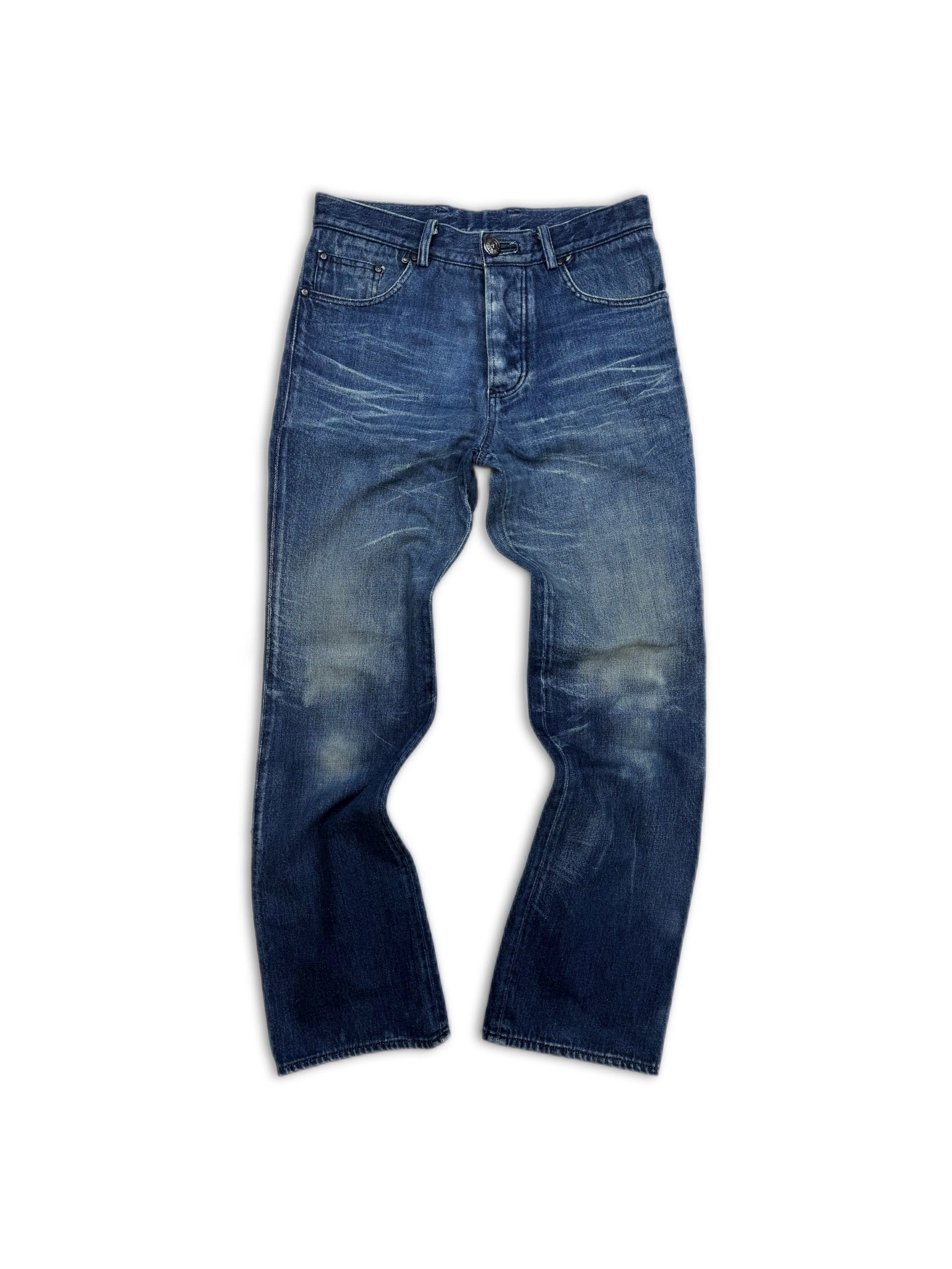 Chrome Hearts ‘5 Pocket’ Scroll Logo Blue Wash Boot Cut Jeans