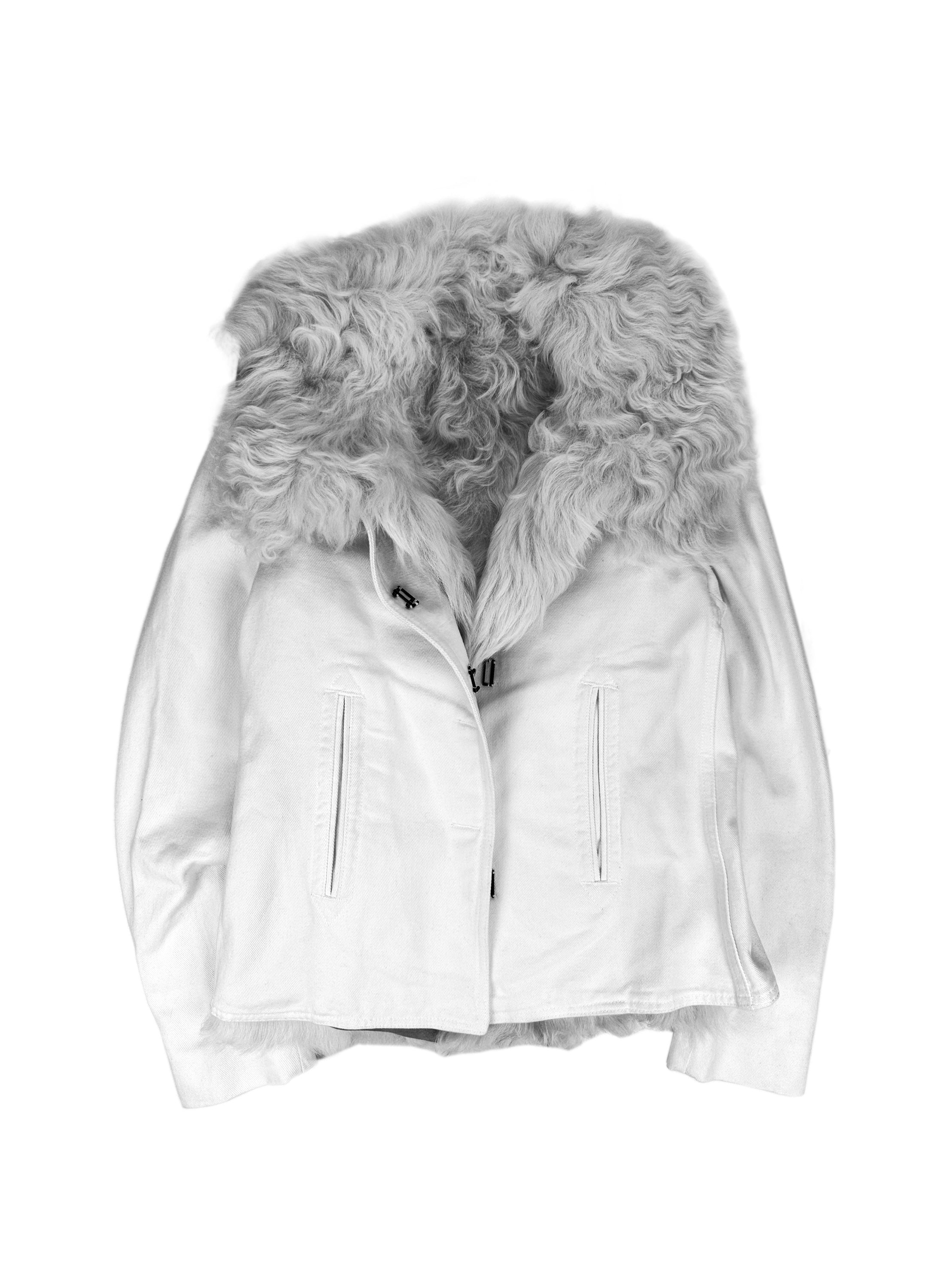 00s Gucci by Tom Ford ‘Removable Fur’ White Denim Jacket