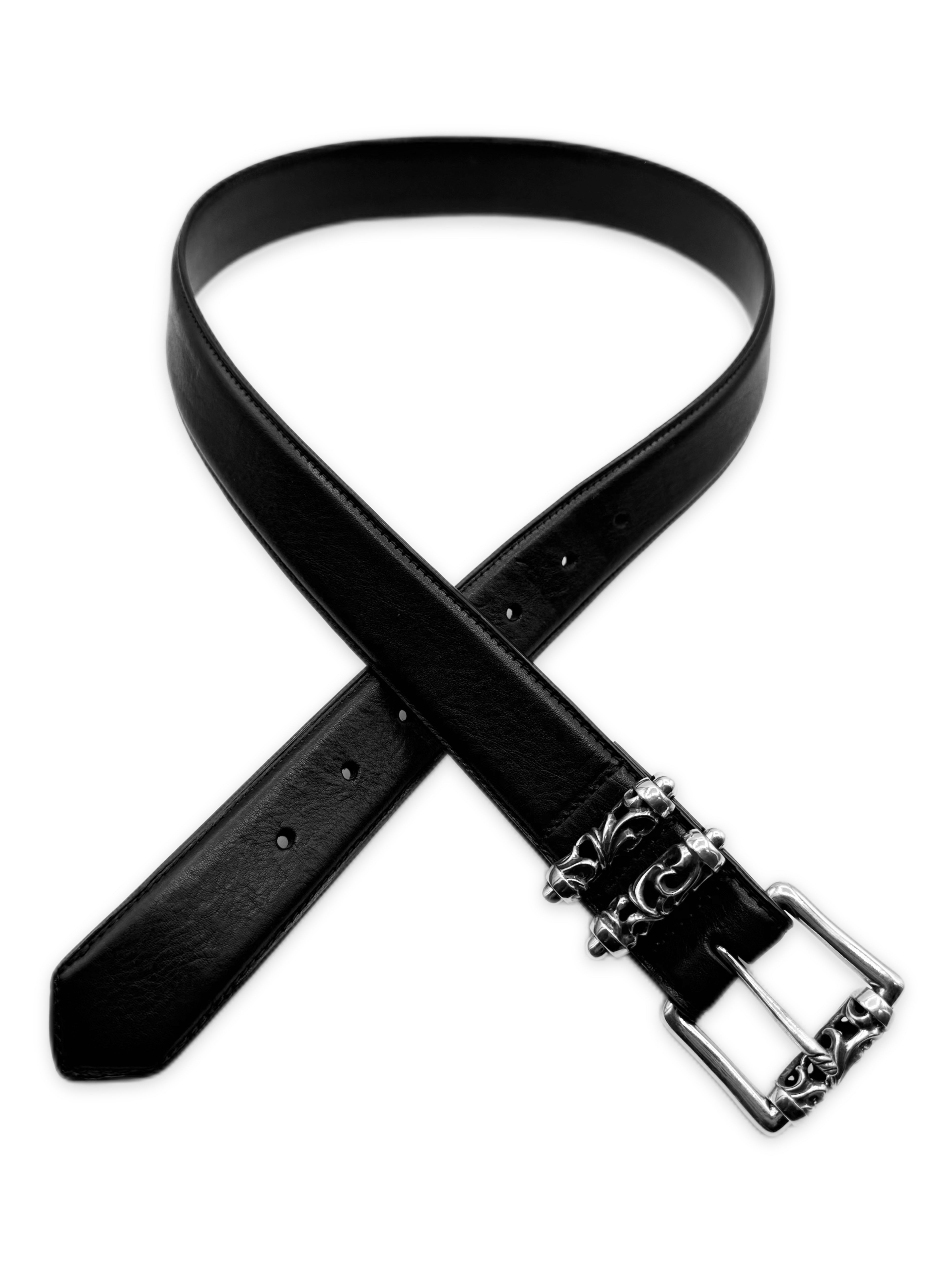 Chrome Hearts Double Roller .925 Silver Black Leather Belt