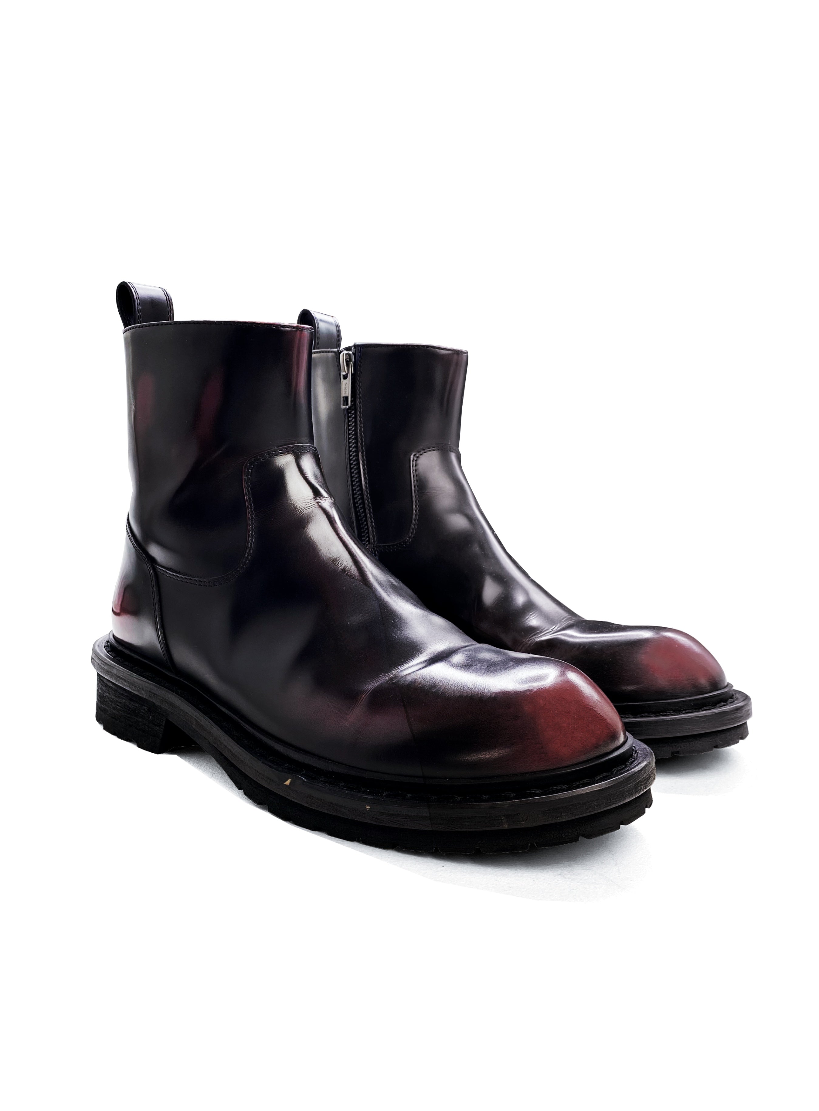 Ann Demeulemeester Calfskin Leather Gradient Blood Red Side-zip Boots