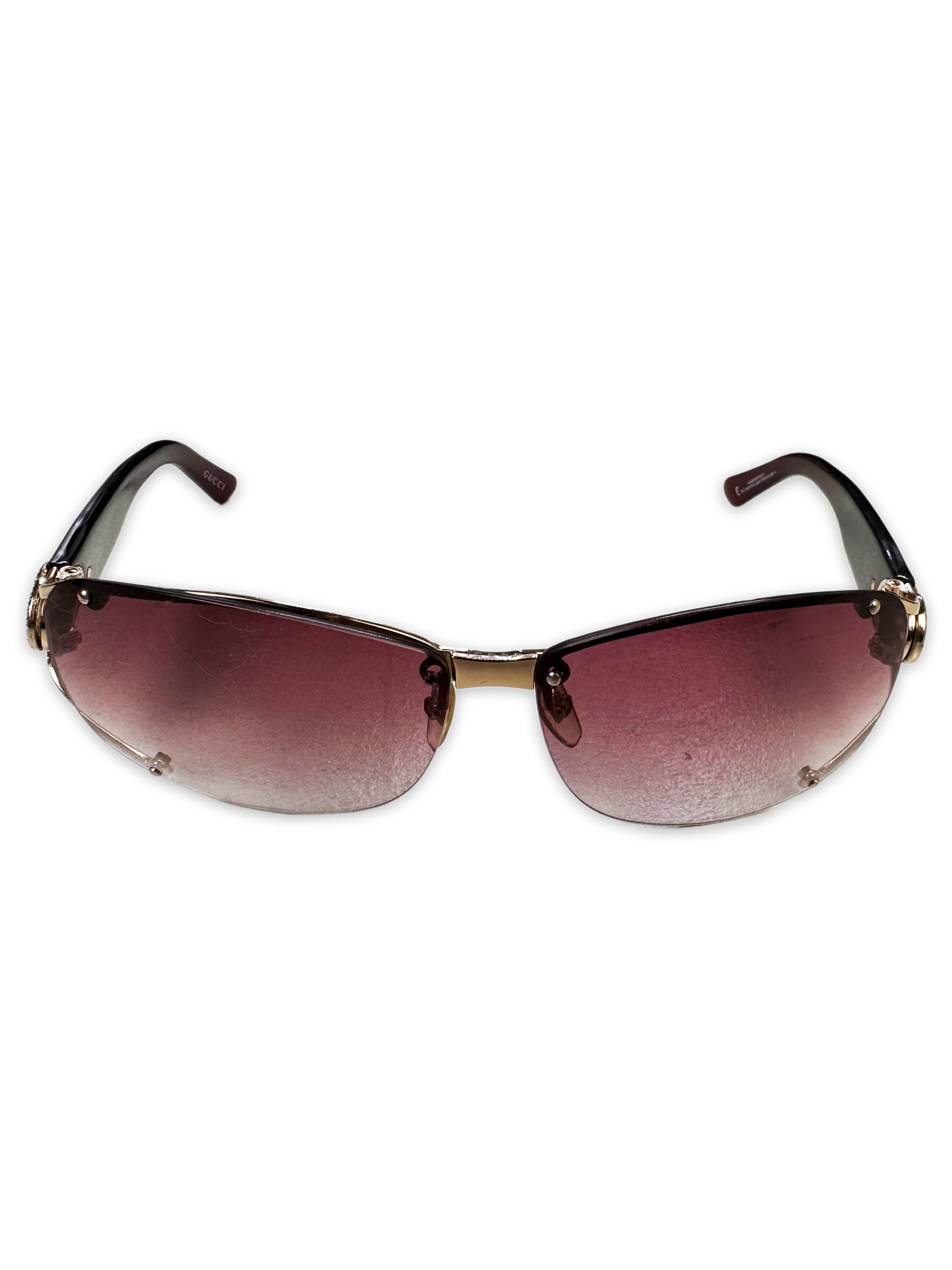 Gucci Rhinestone Pink Tint Rimless Sunglasses