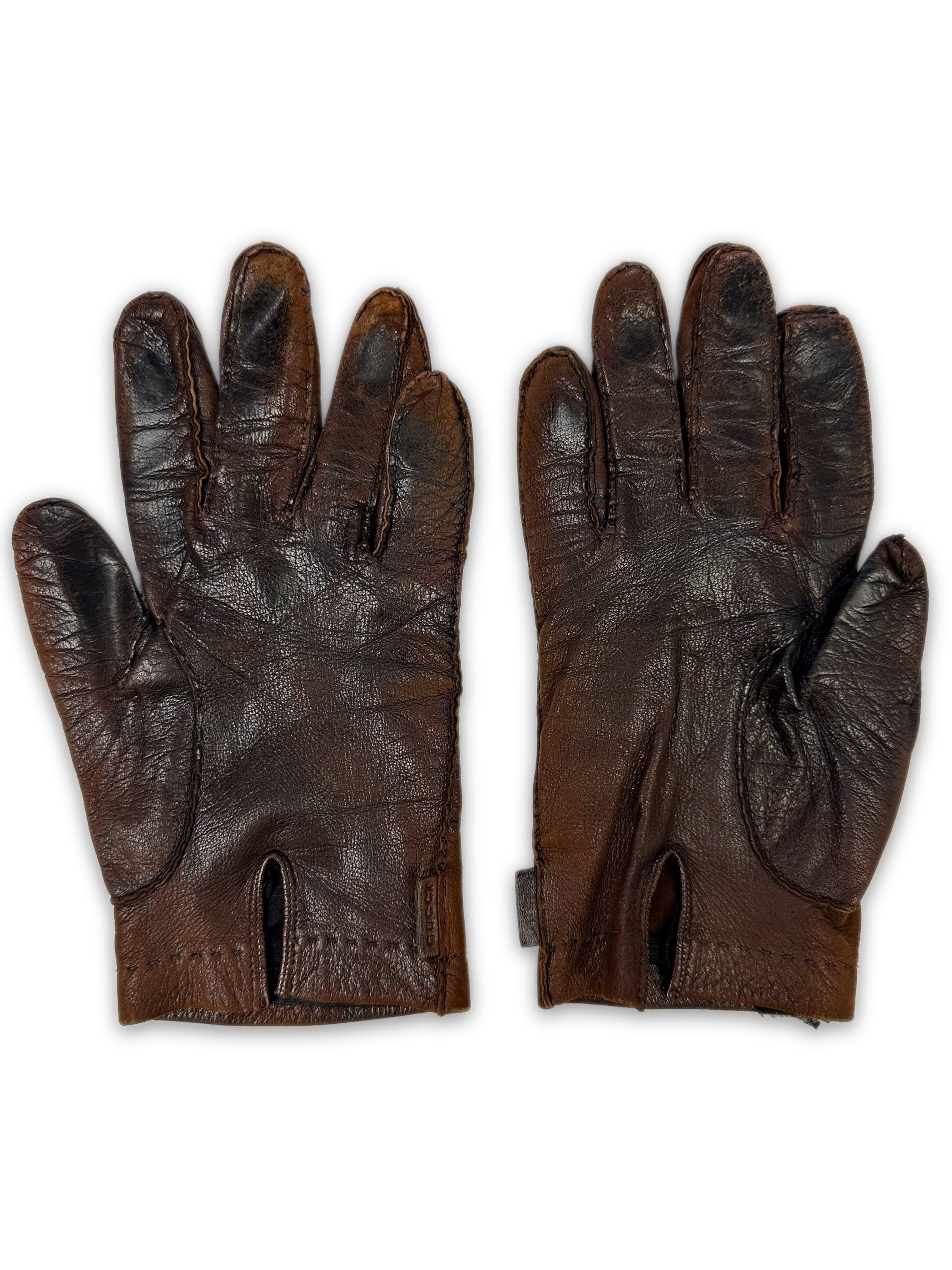00s Gucci Calfskin Leather Sun Faded Gloves