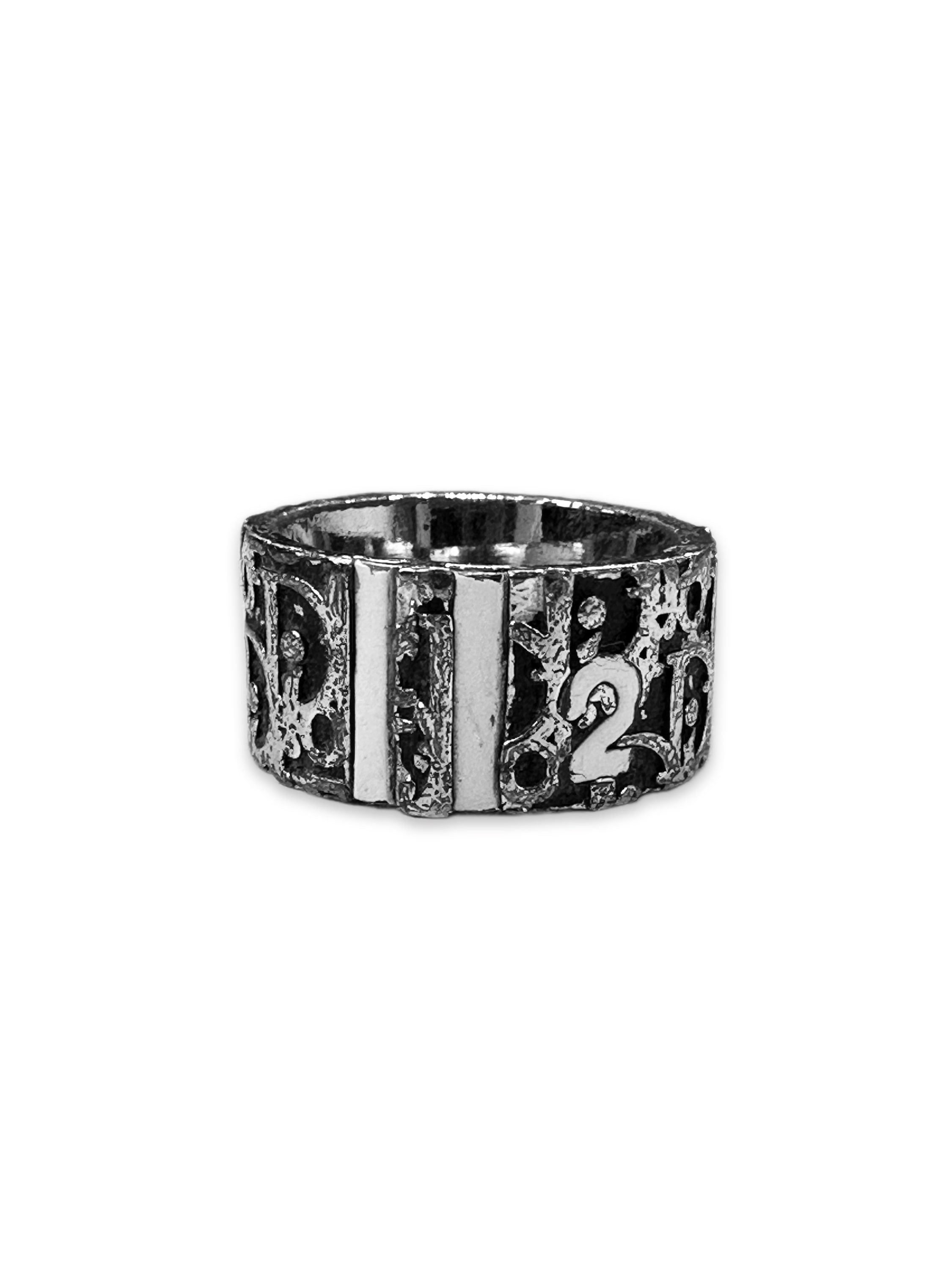 00s Dior ‘2’ Black Trotter Monogram Silver Ring