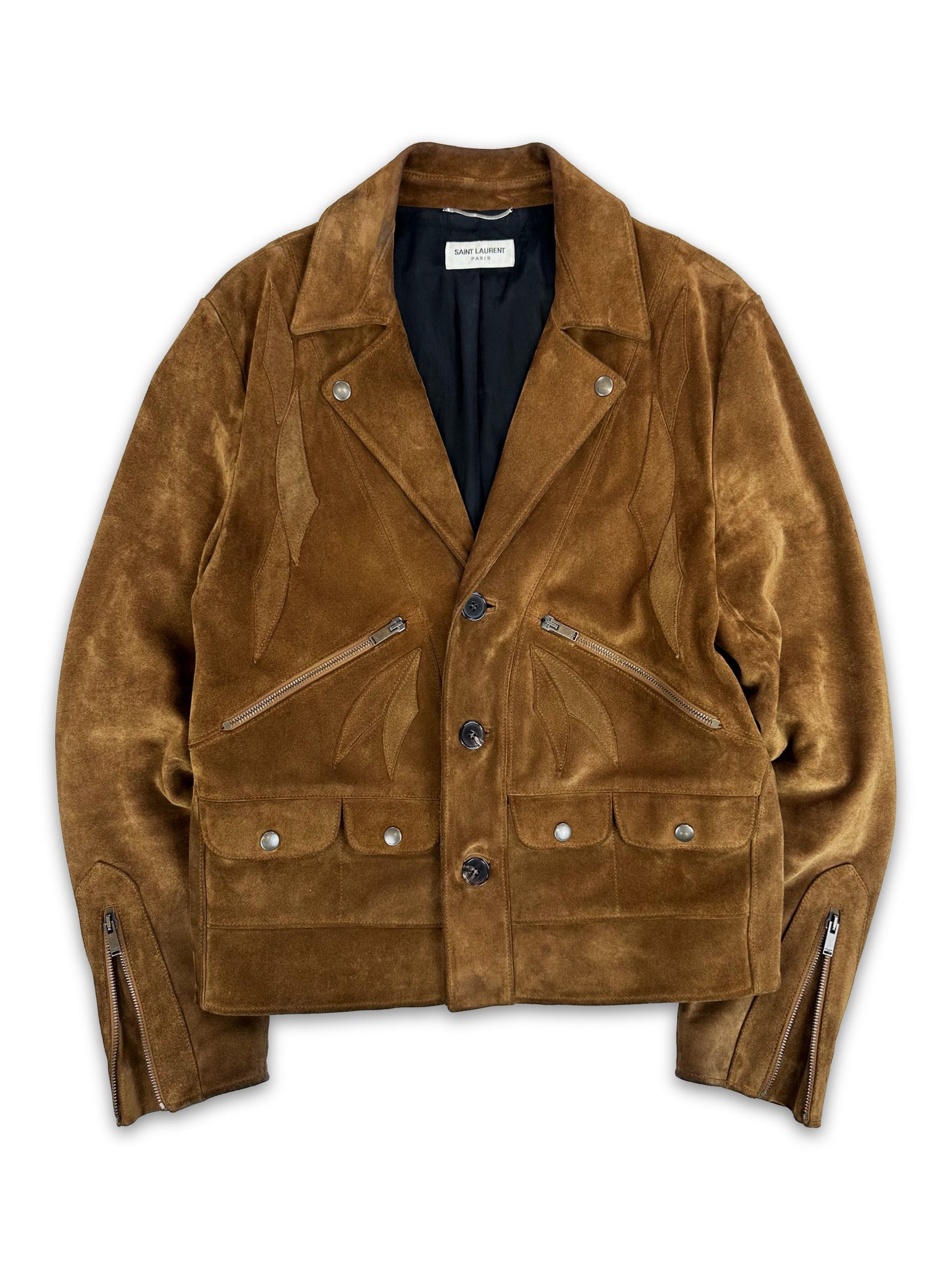 SS20 Saint Laurent Paris Suede ‘Carved’ Multi Pocket Jacket