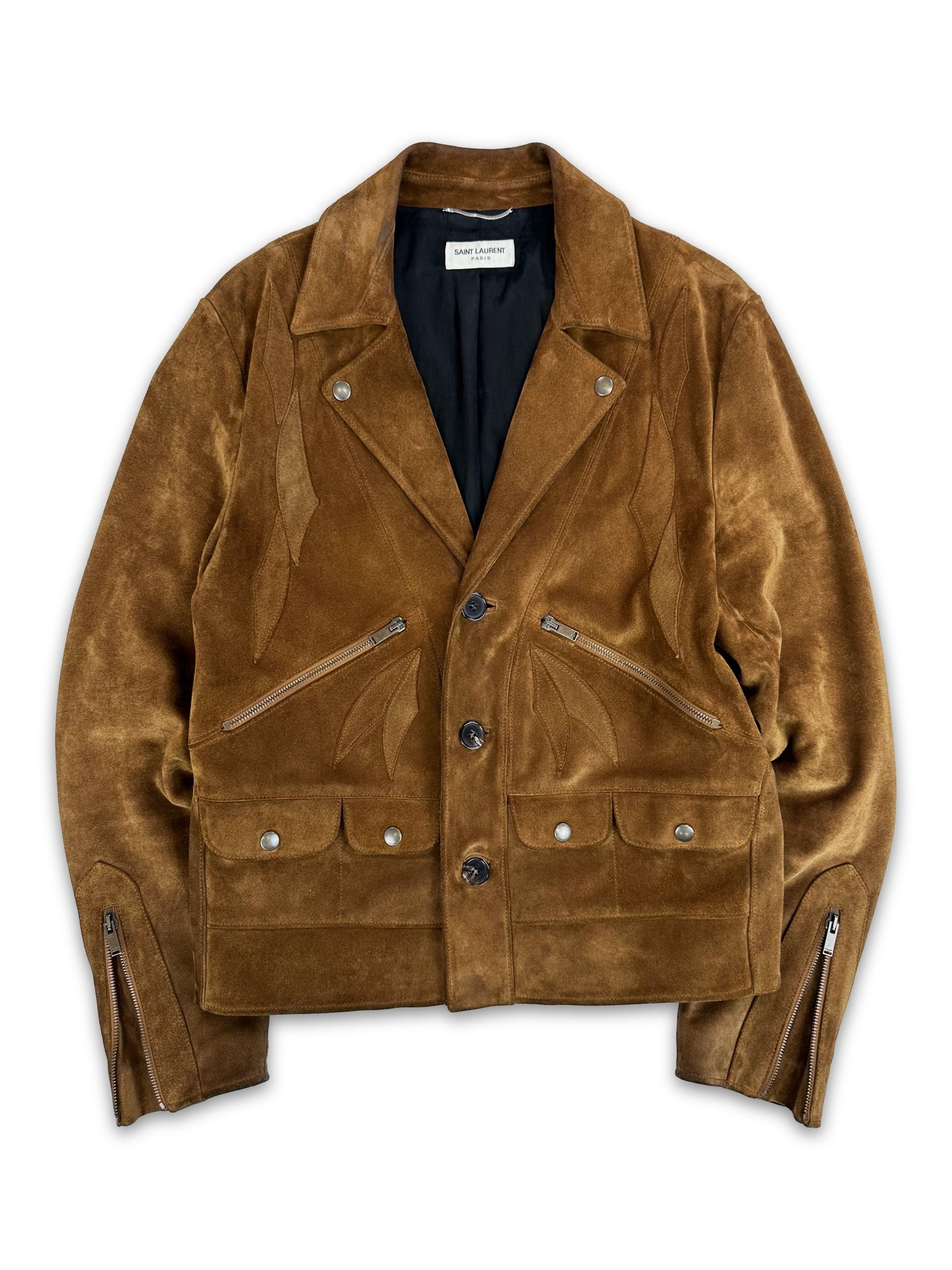 SS20 Saint Laurent Paris Suede ‘Carved’ Multi Pocket Jacket