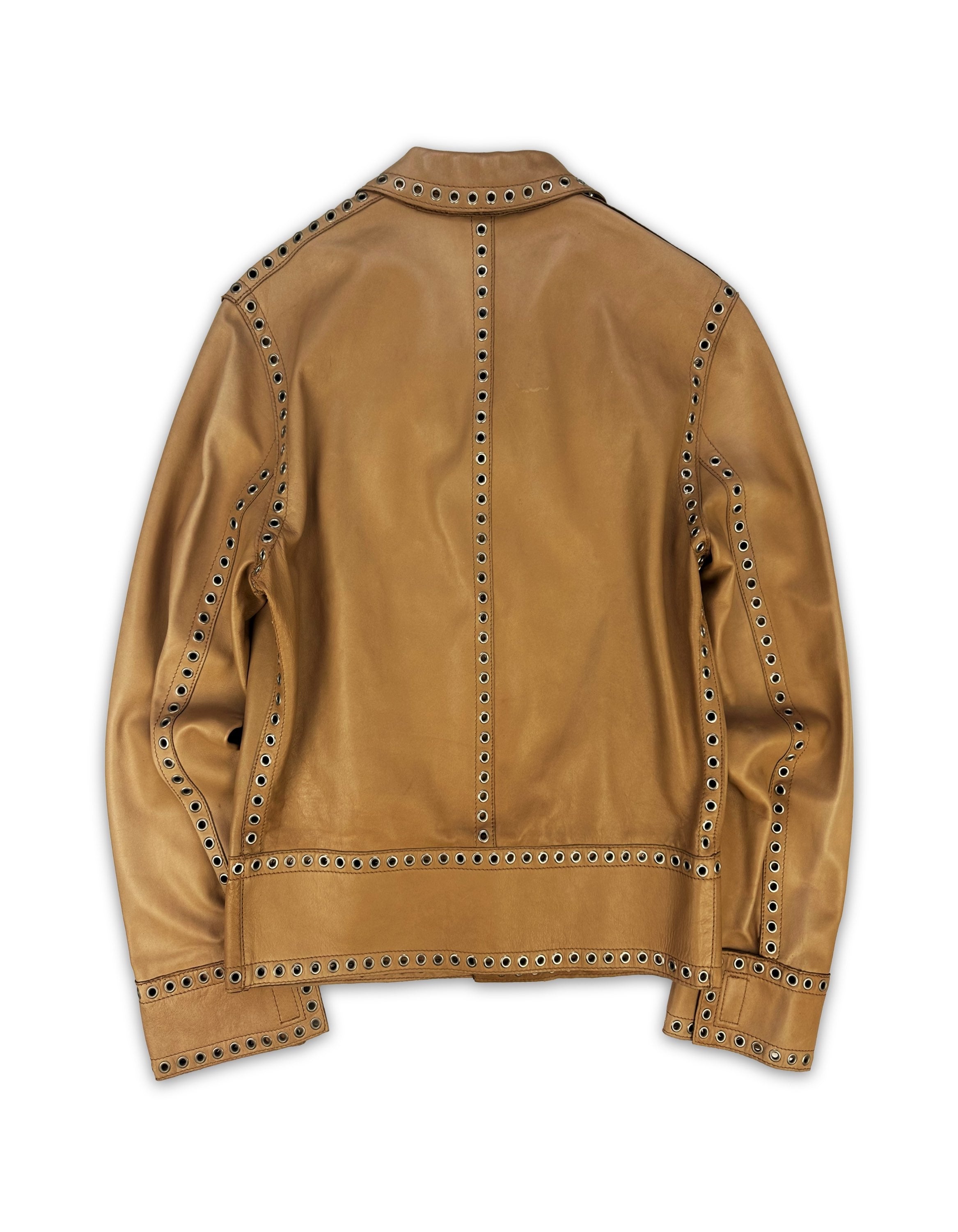00s Dolce &amp; Gabbana ‘Eyelet’ Calfskin Leather Belted Jacket