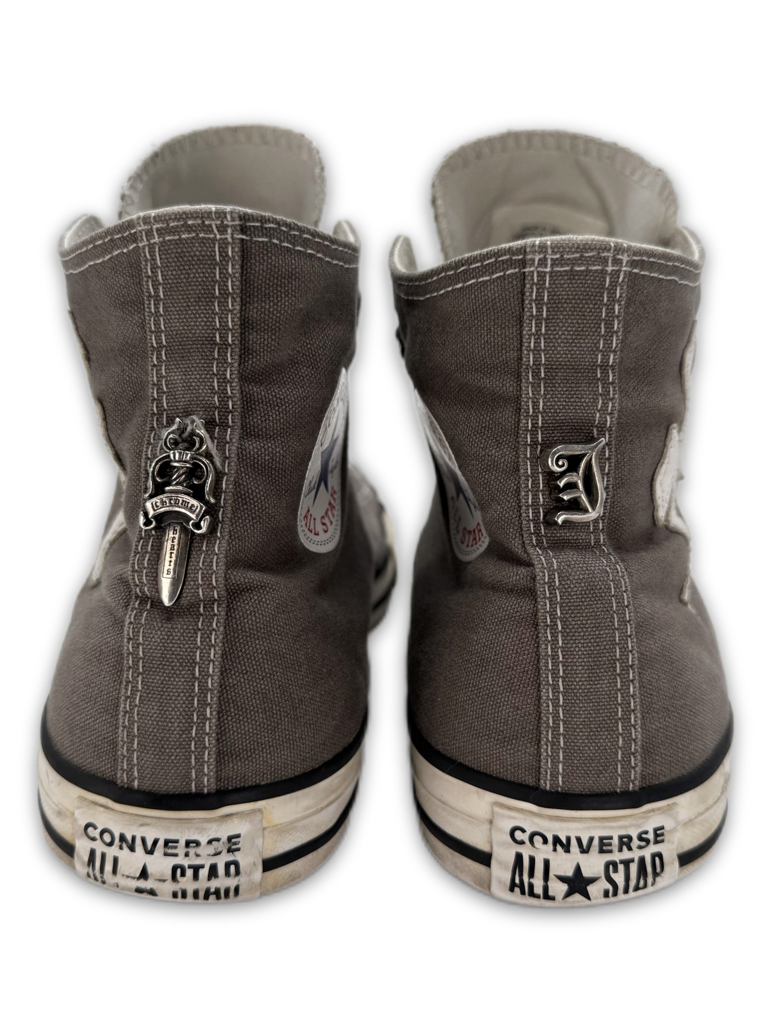 CHROME HEARTS LEATHER CROSS PATCH DAGGER HI-TOP CONVERSE SNEAKERS