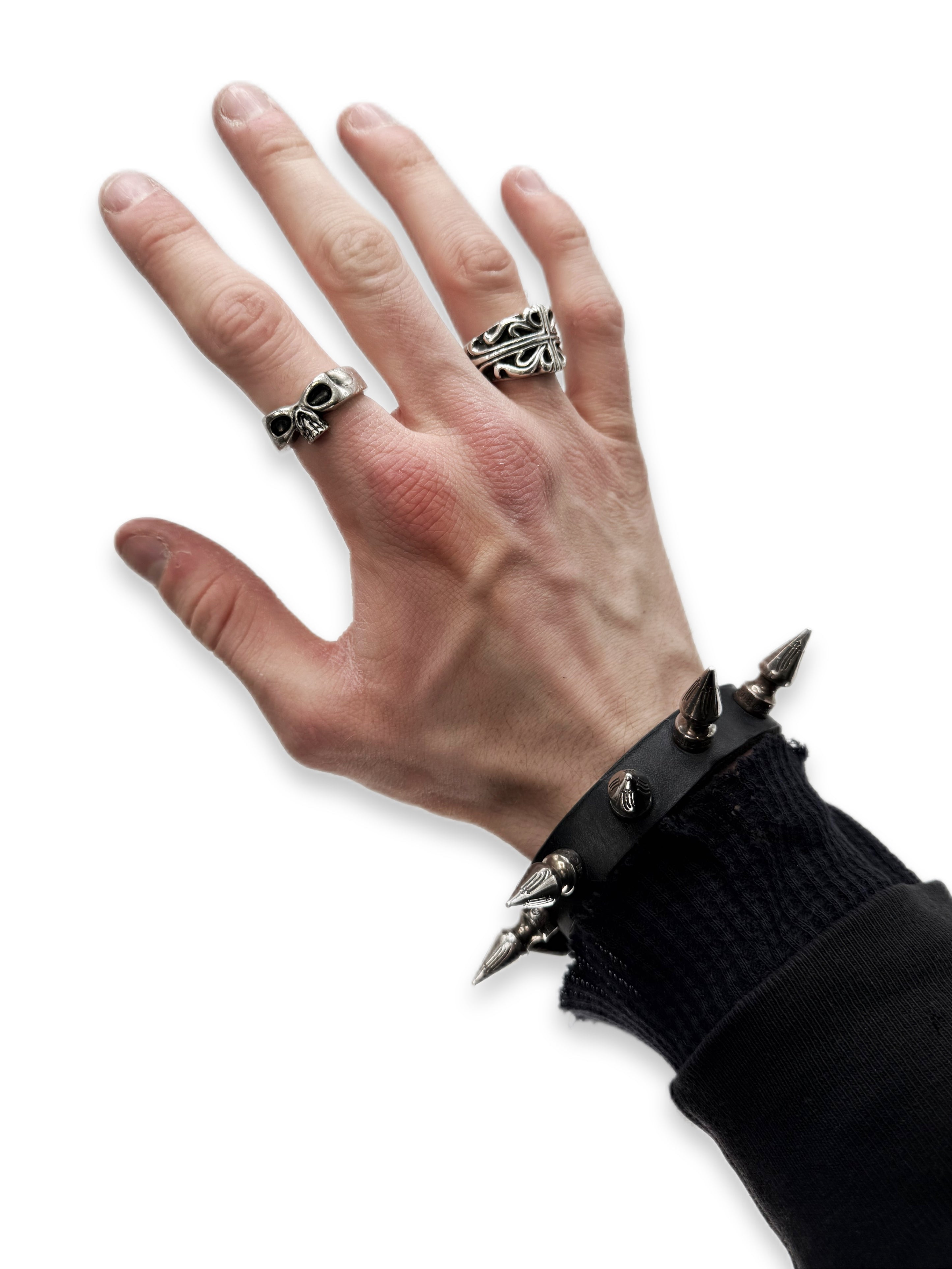 Chrome Hearts Spiked Punk Gunslingler Black Leather Bracelet